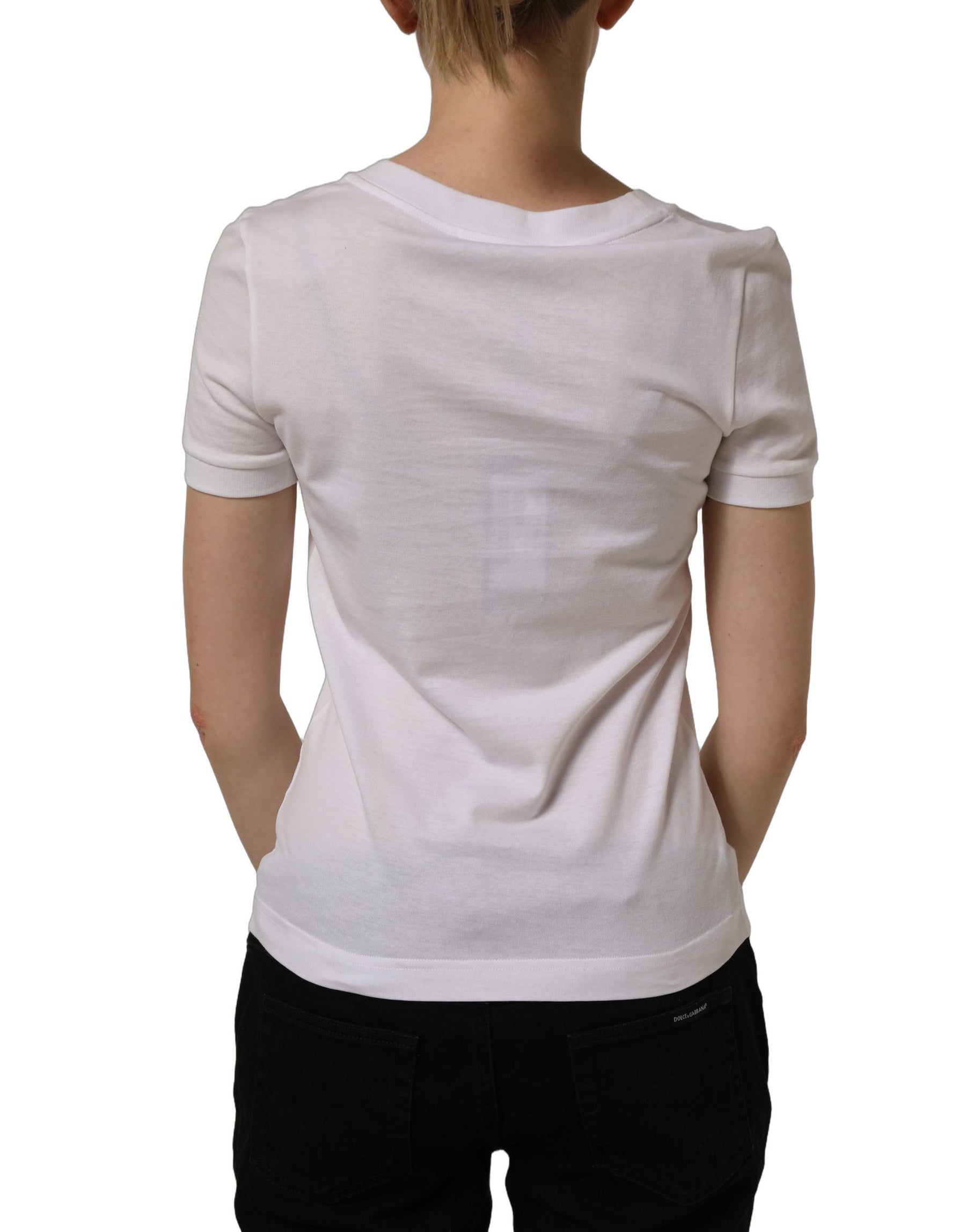 Dolce & Gabbana White Crystal Embellished Cross Top T-shirt | Regal Royce