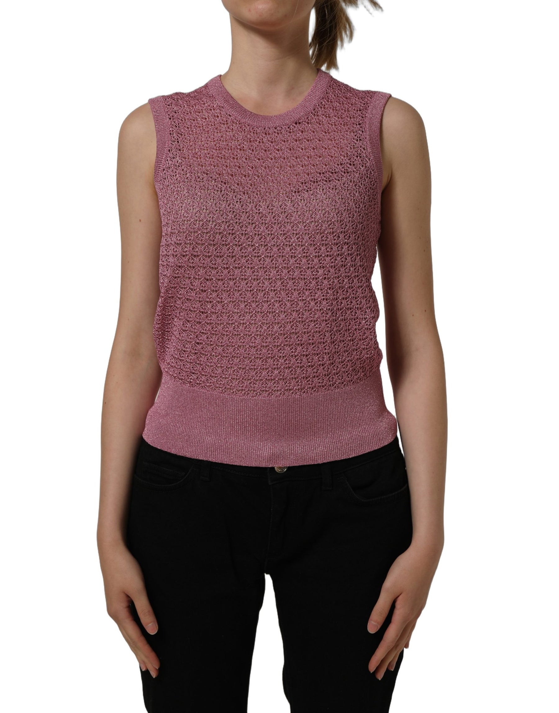 Dolce & Gabbana Pink Sheer Mesh Crew Neck Sleeveless Tank Top | Regal Royce