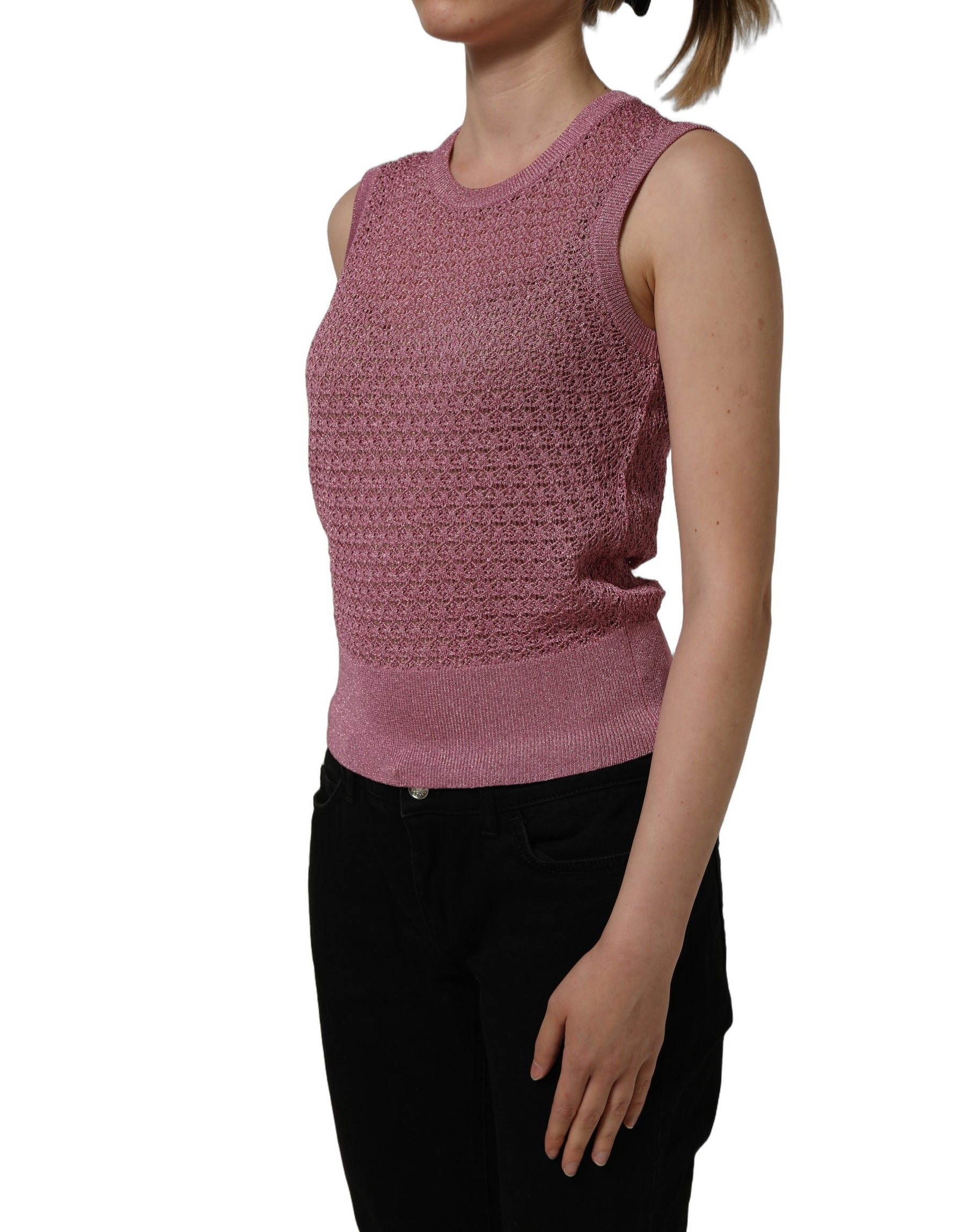 Dolce & Gabbana Pink Sheer Mesh Crew Neck Sleeveless Tank Top | Regal Royce