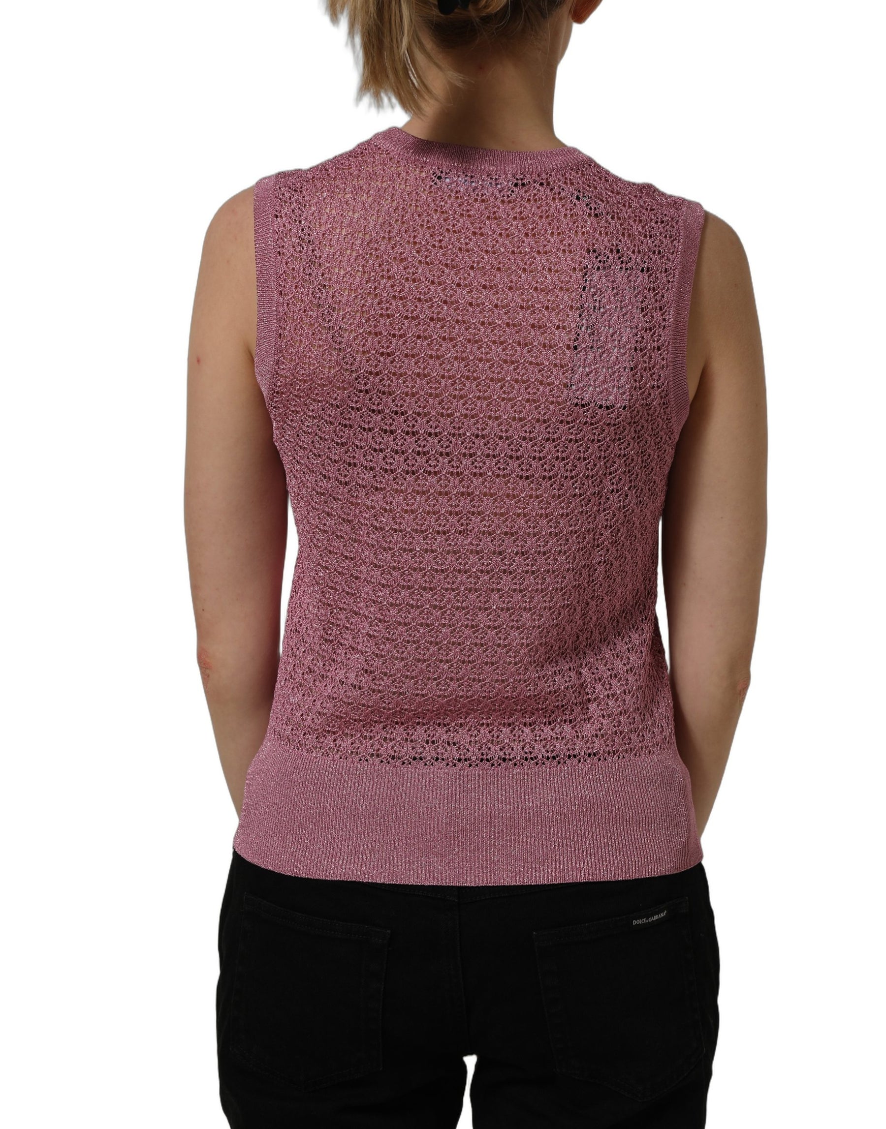 Dolce & Gabbana Pink Sheer Mesh Crew Neck Sleeveless Tank Top | Regal Royce