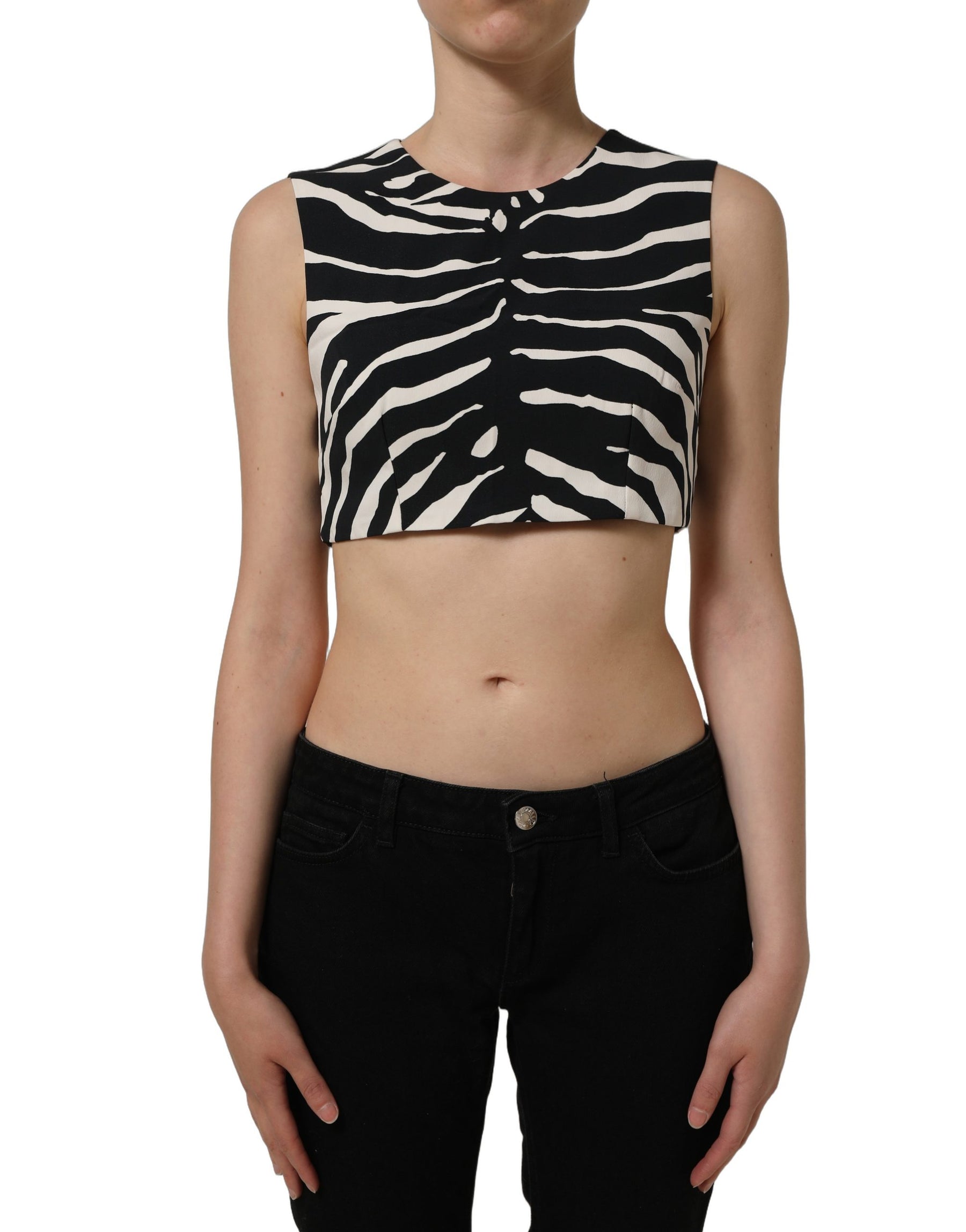 Dolce & Gabbana Black White Zebra Sleeveless Cropped Tank Top | Regal Royce