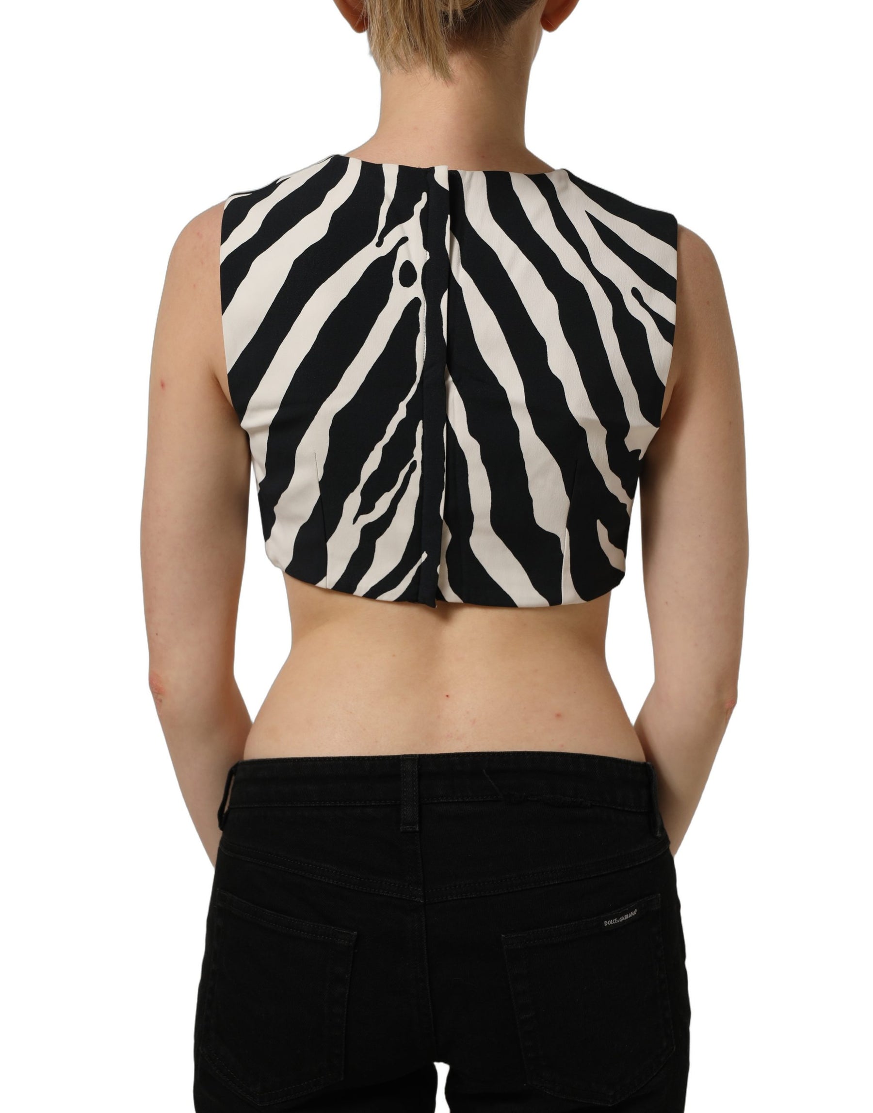 Dolce & Gabbana Black White Zebra Sleeveless Cropped Tank Top | Regal Royce
