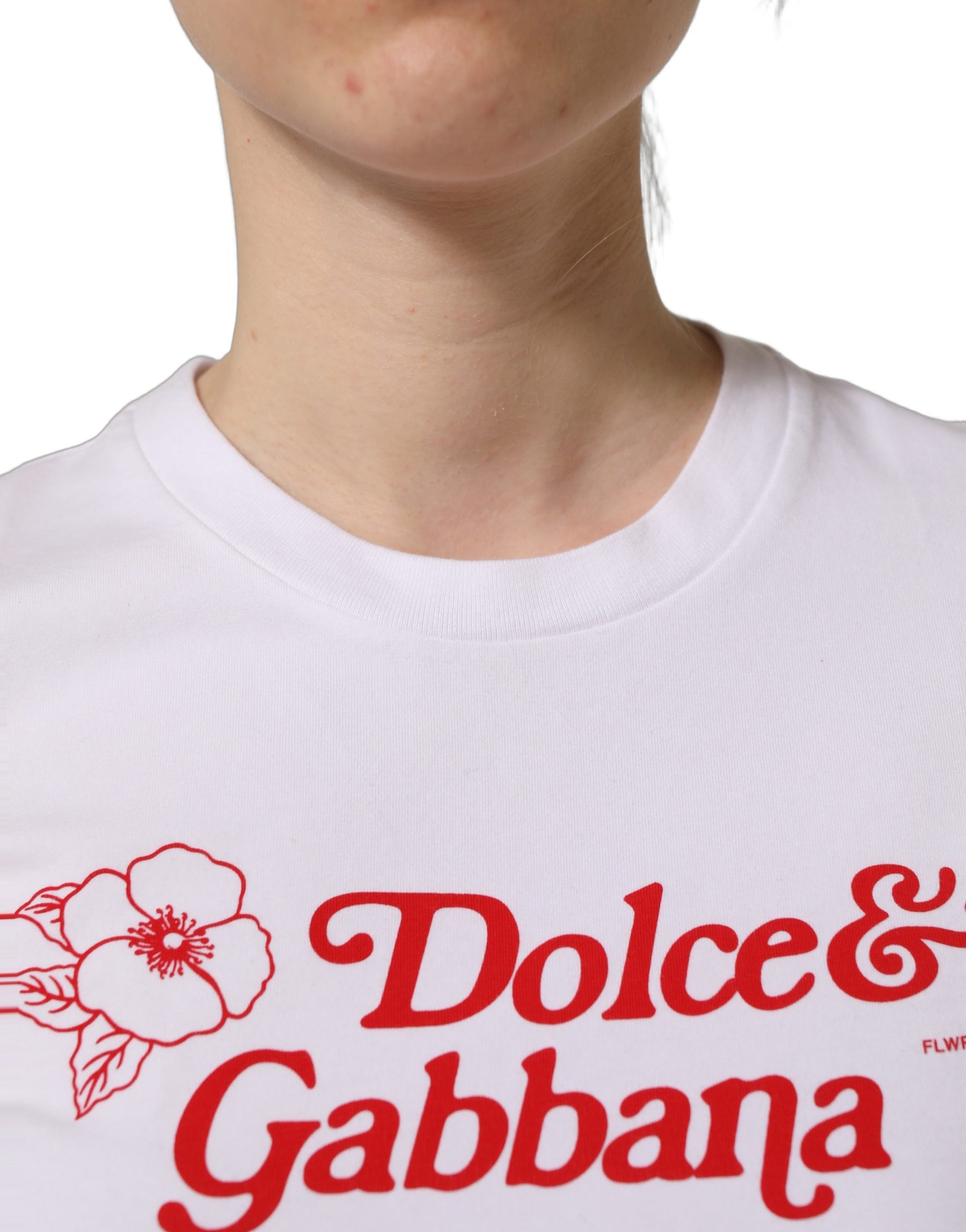 Dolce & Gabbana White Floral Logo Print Crew Neck T-shirt | Regal Royce