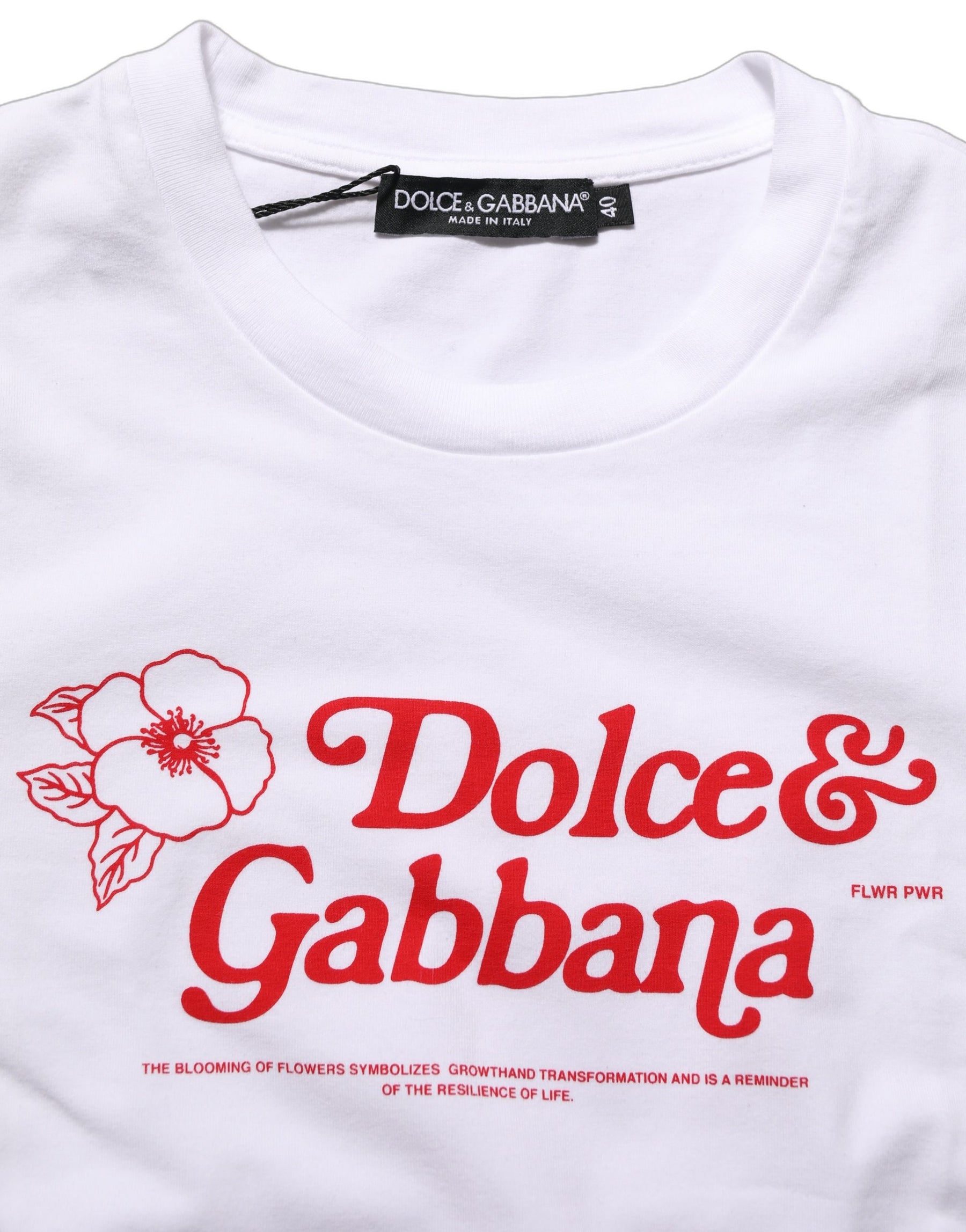 Dolce & Gabbana White Floral Logo Print Crew Neck T-shirt | Regal Royce