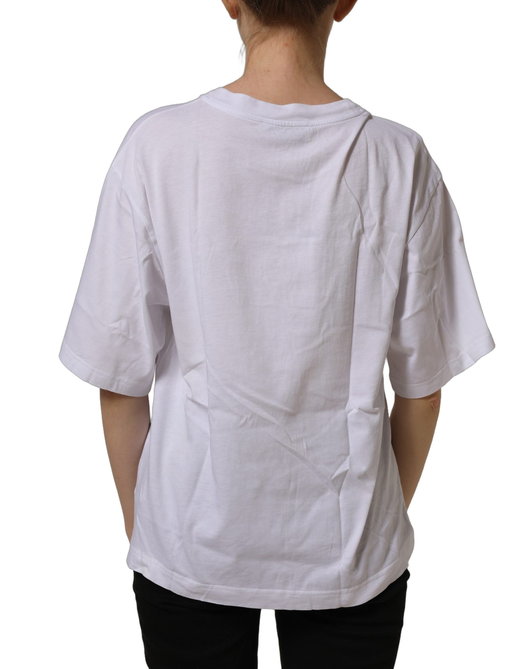 Dolce & Gabbana White Logo Patch Cotton Crew Neck T-shirt | Regal Royce