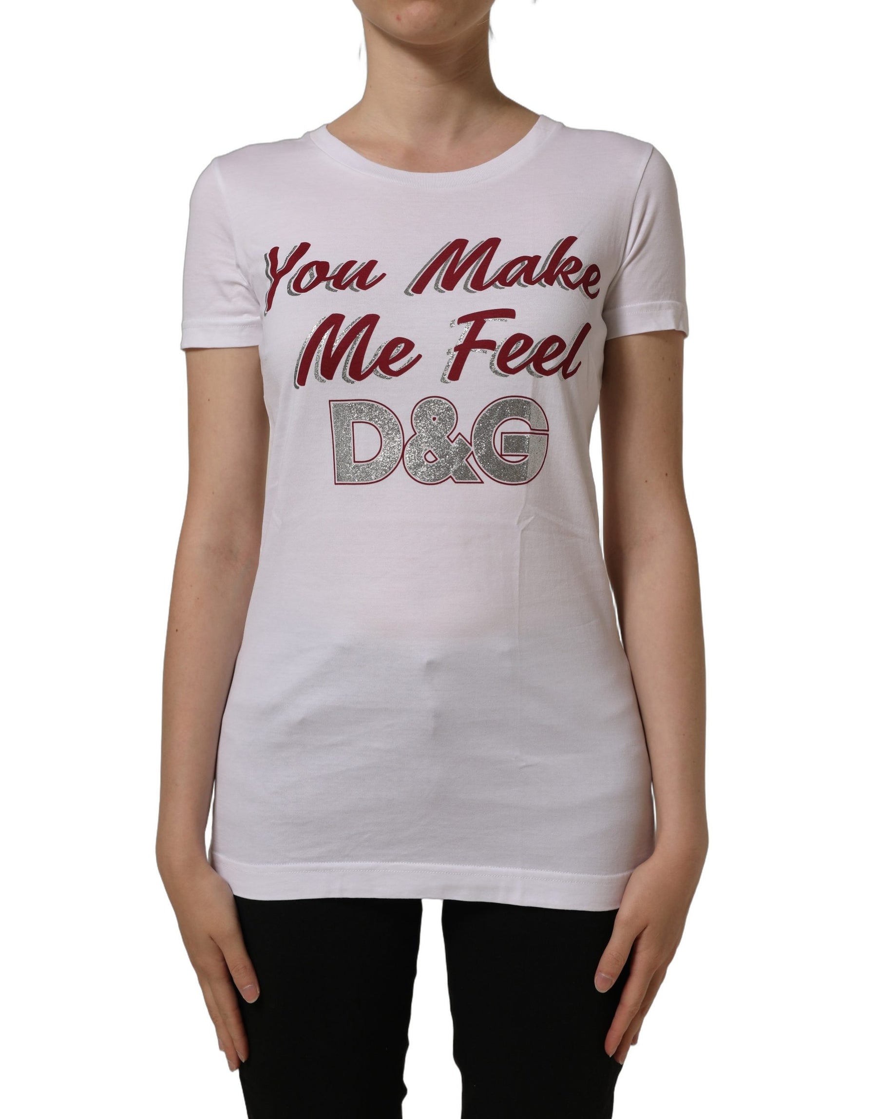 Dolce & Gabbana White Graphic Print Cotton Crew Neck T-shirt | Regal Royce