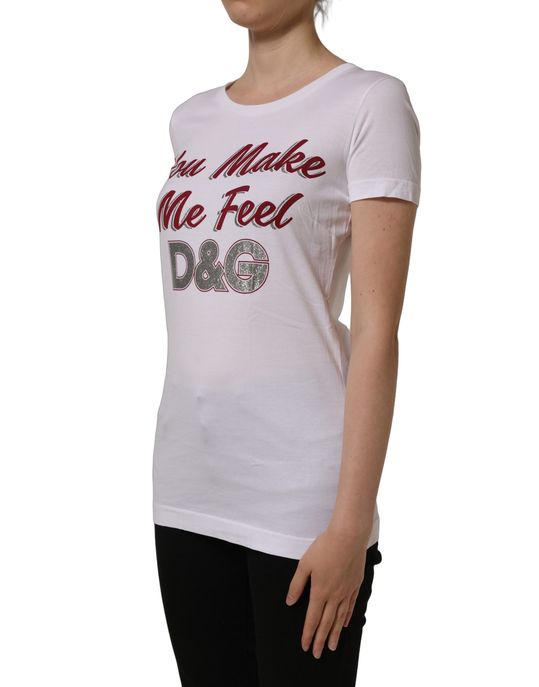 Dolce & Gabbana White Graphic Print Cotton Crew Neck T-shirt | Regal Royce