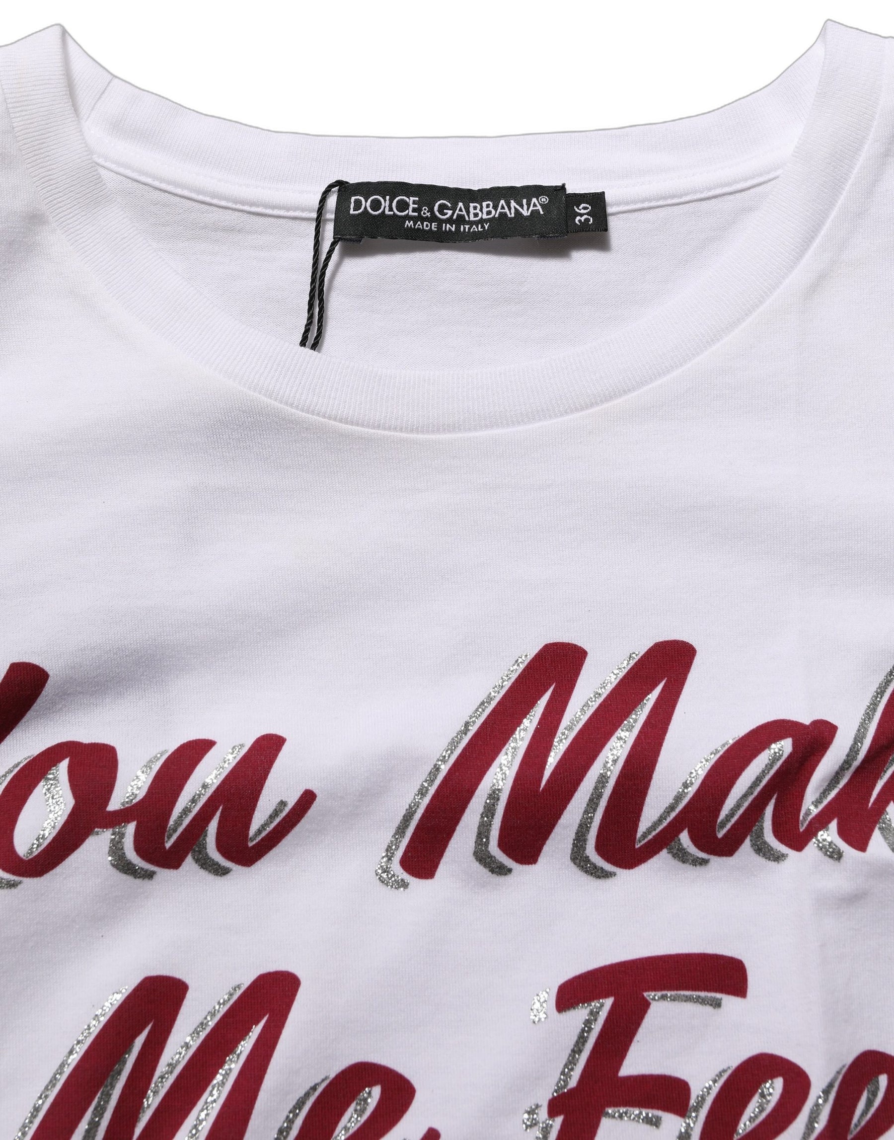 Dolce & Gabbana White Graphic Print Cotton Crew Neck T-shirt | Regal Royce