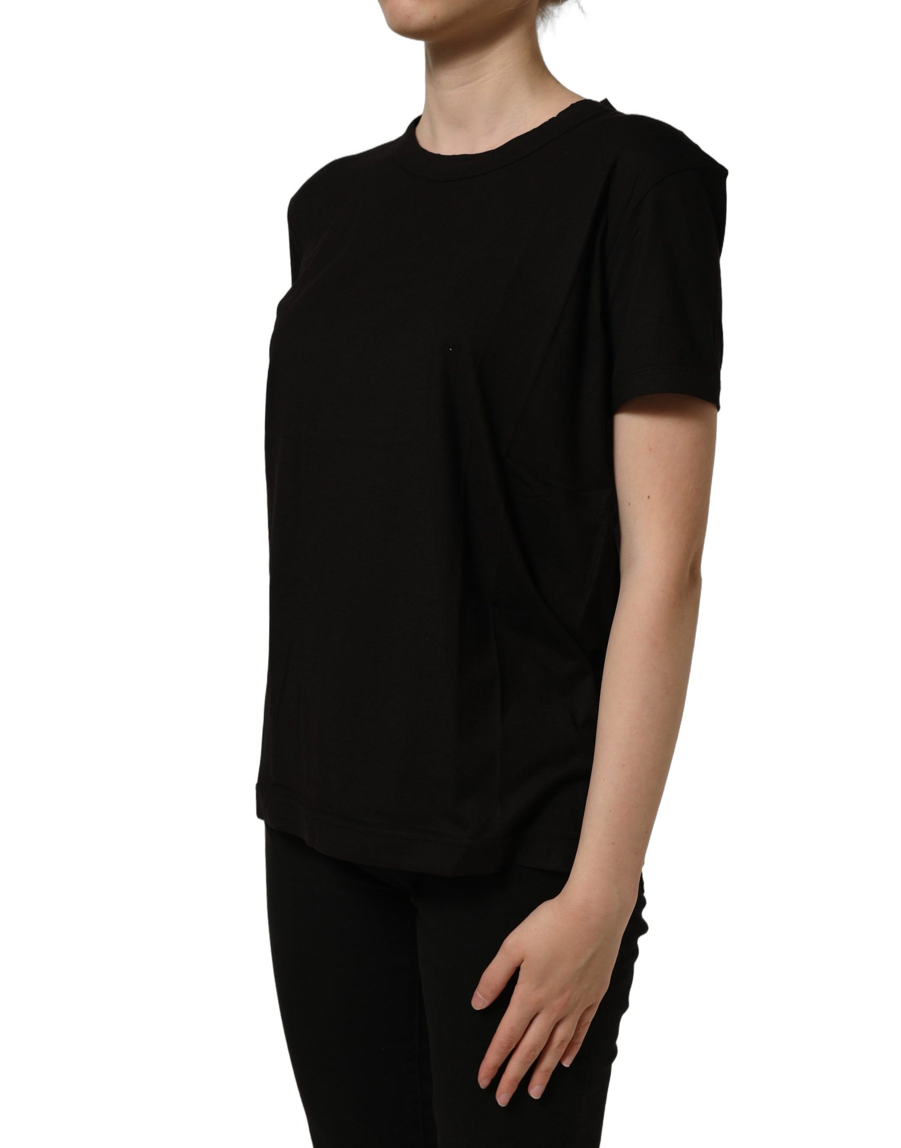Dolce & Gabbana Black Cotton Crew Neck Short Sleeves T-shirt | Regal Royce
