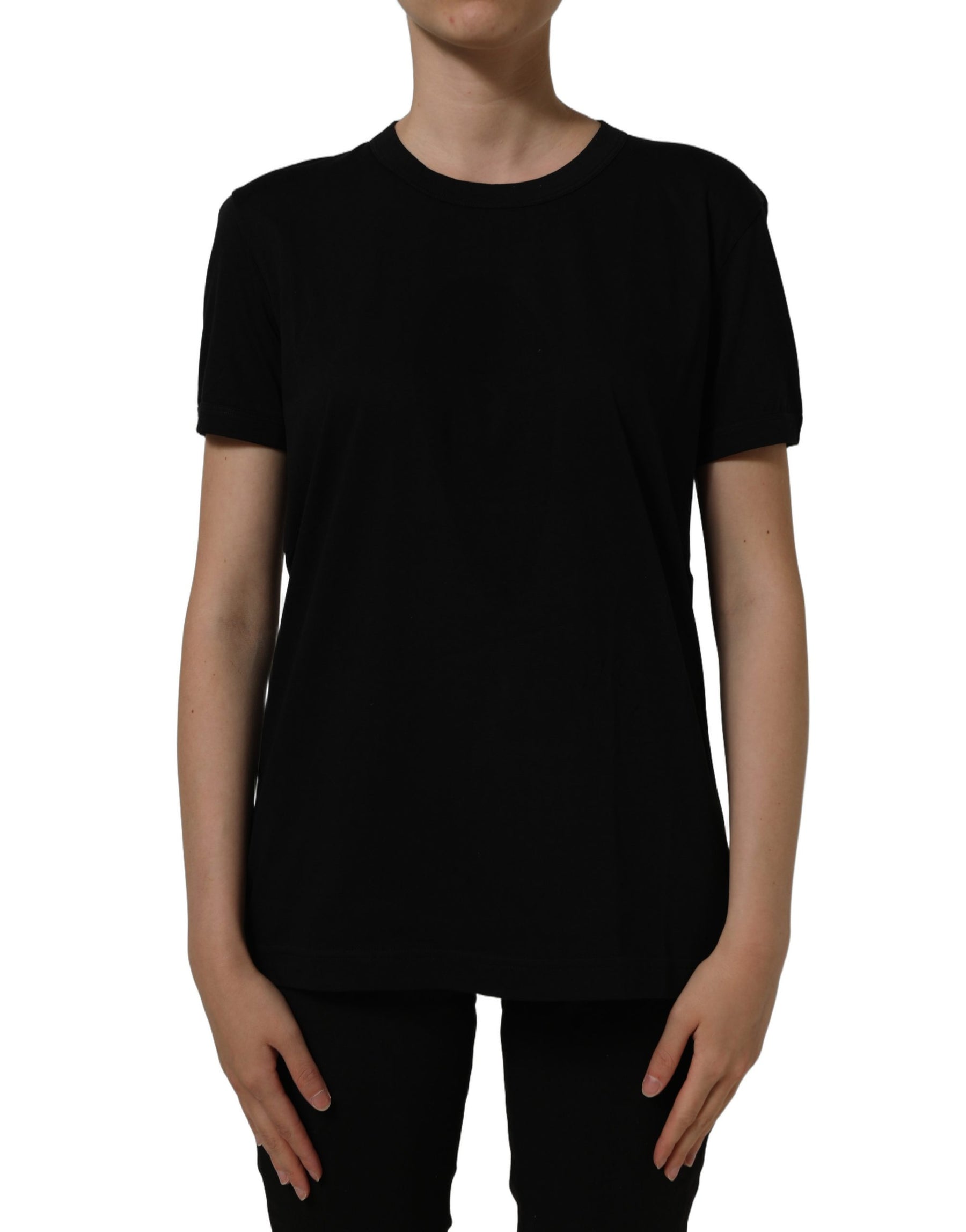 Dolce & Gabbana Black Cotton Crew Neck Short Sleeves T-shirt | Regal Royce