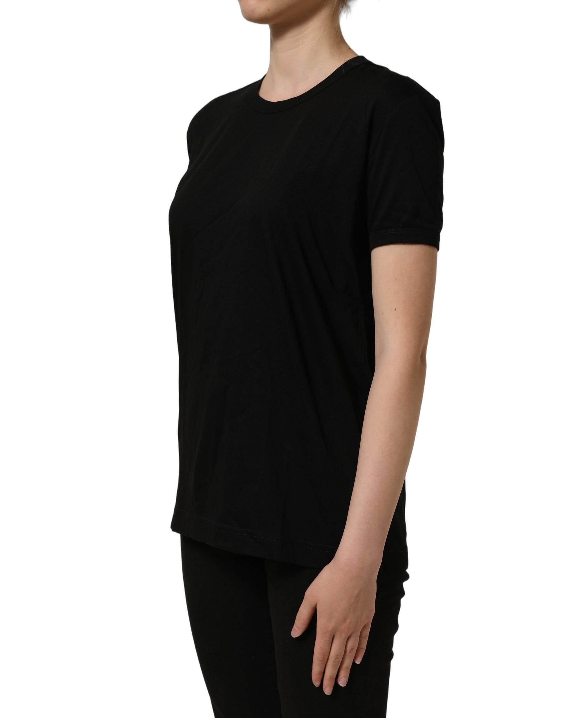 Dolce & Gabbana Black Cotton Crew Neck Short Sleeves T-shirt | Regal Royce