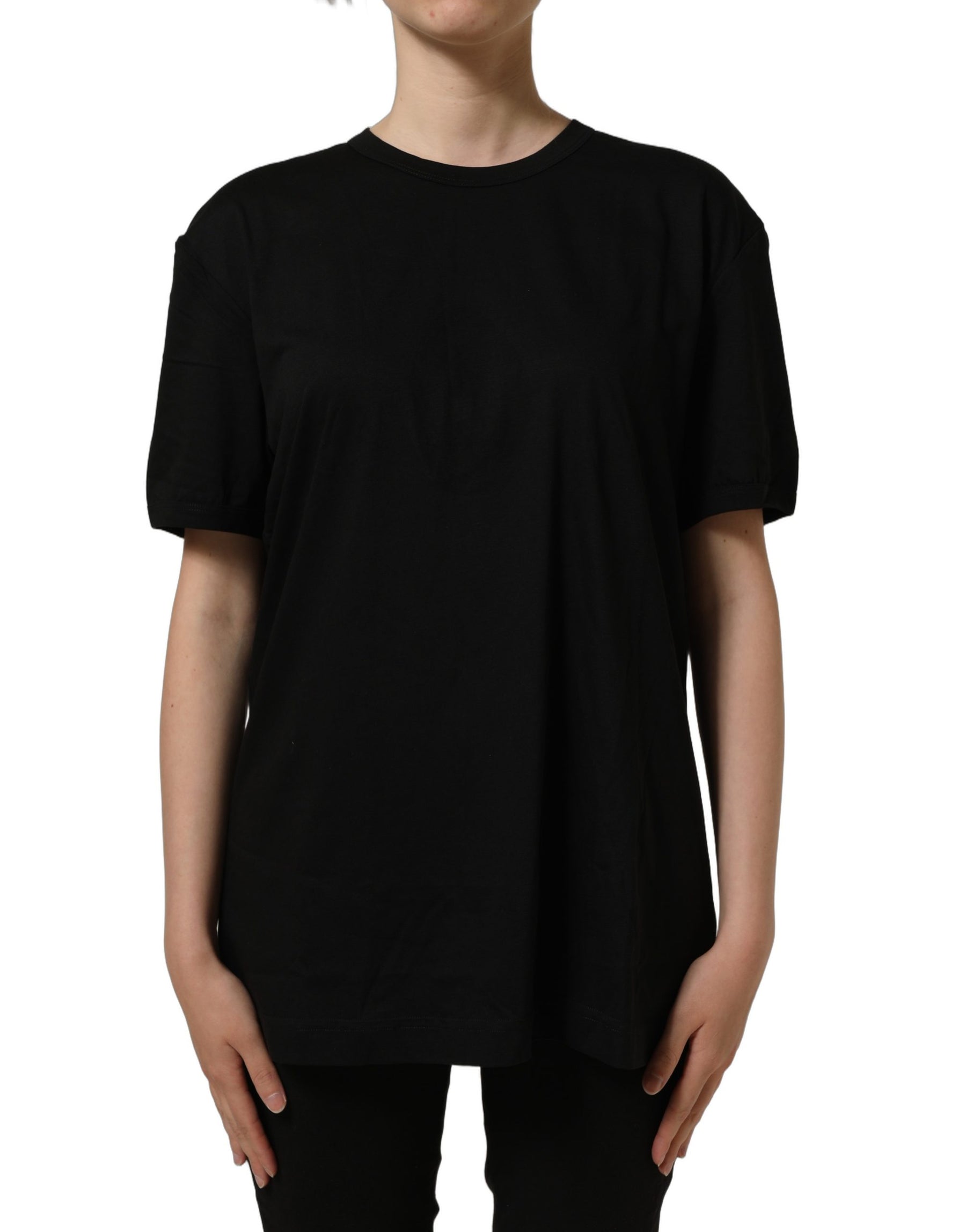 Dolce & Gabbana Black Cotton Crew Neck Short Sleeve T-shirt | Regal Royce