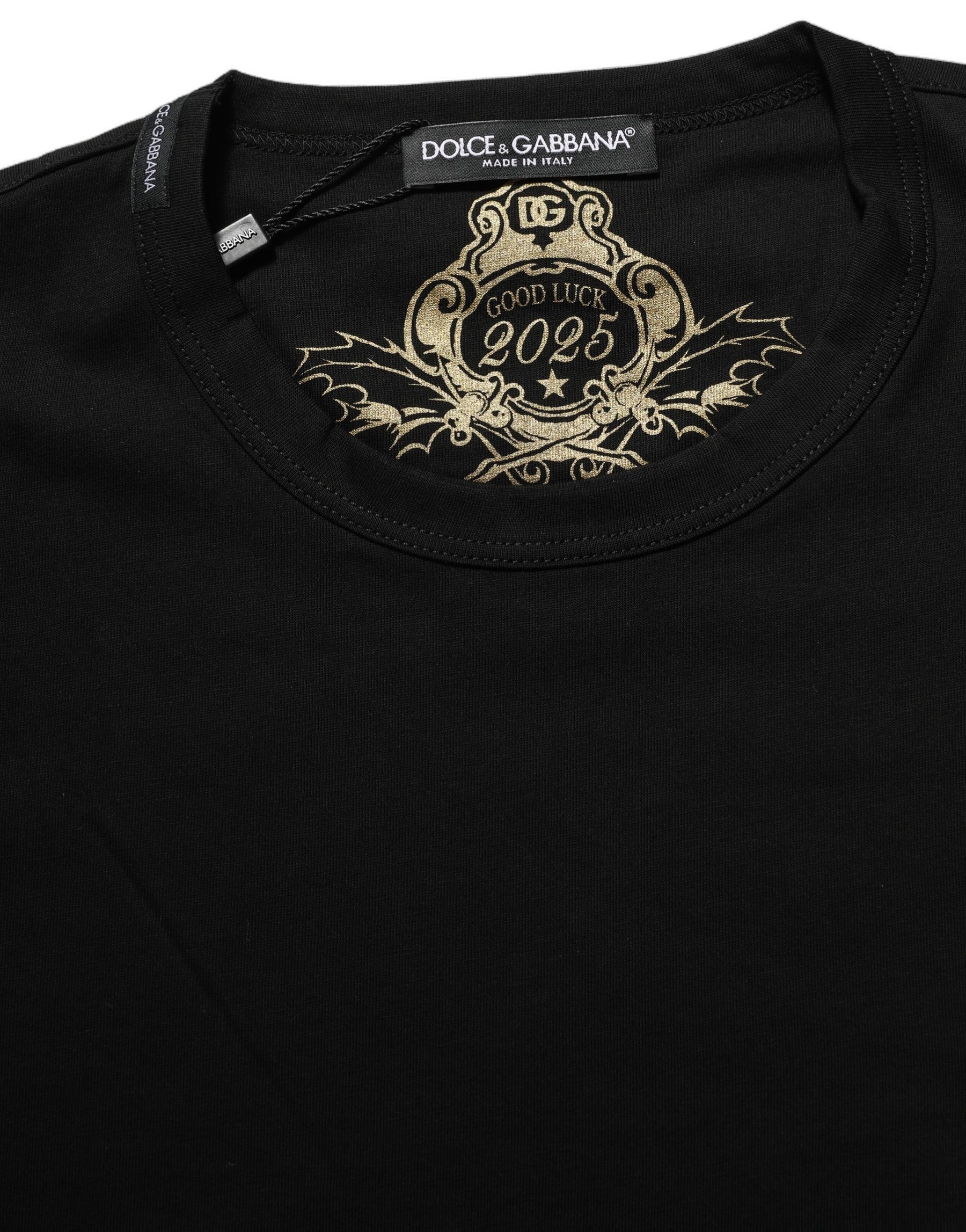 Dolce & Gabbana Black Cotton Crew Neck Short Sleeves T-shirt | Regal Royce