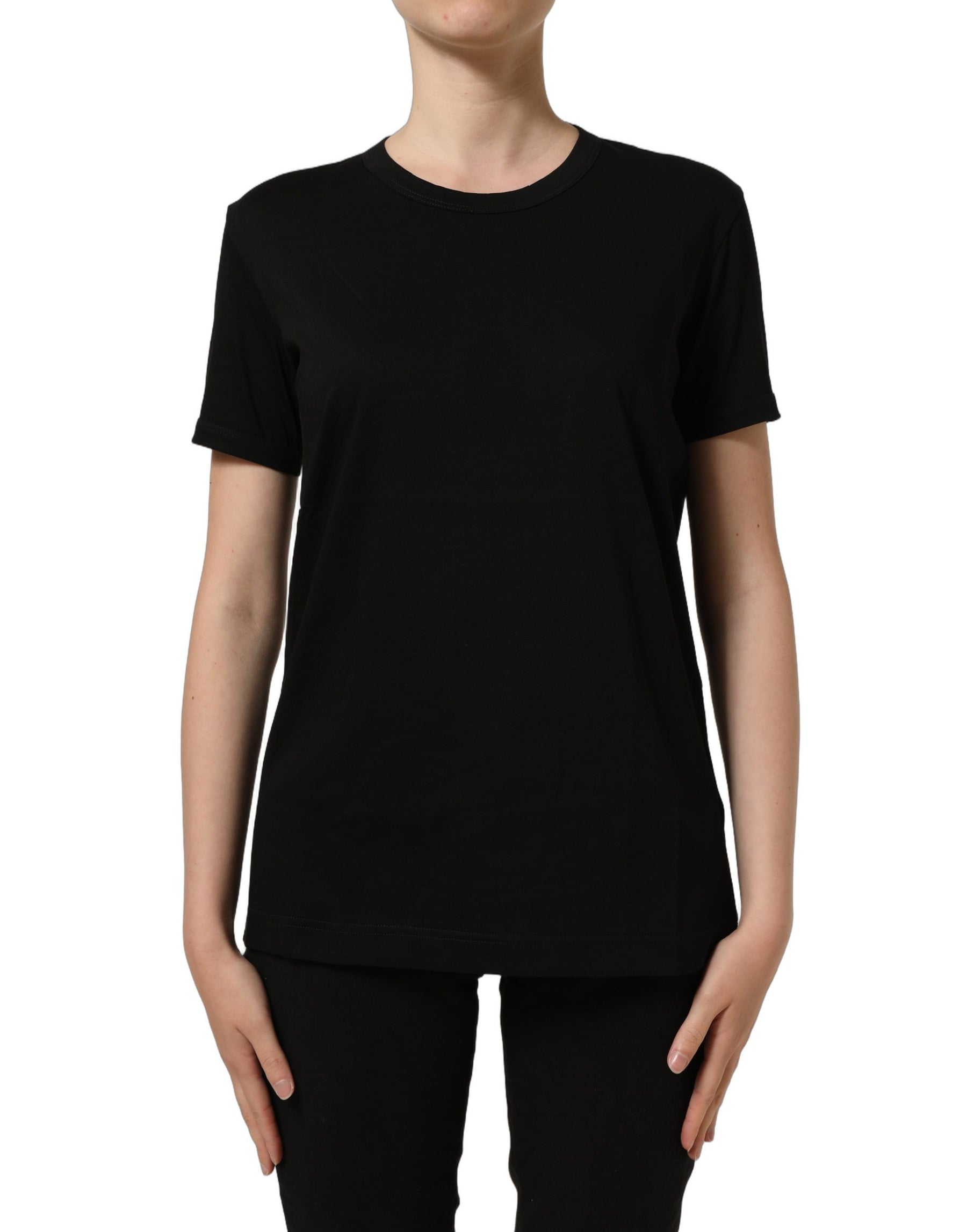 Dolce & Gabbana Black Cotton Crew Neck Short Sleeves T-shirt | Regal Royce