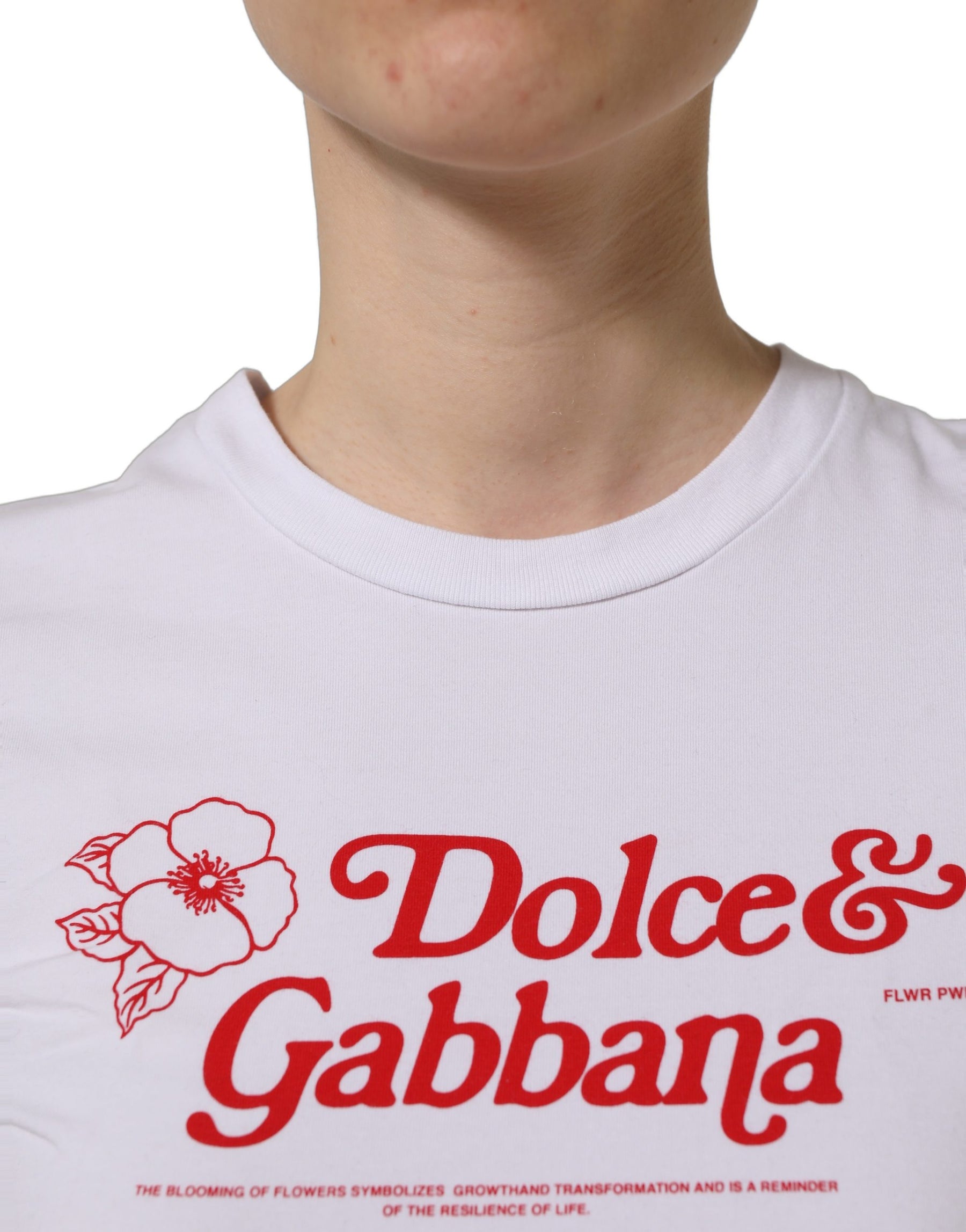 Dolce & Gabbana White Floral Logo Print Crew Neck T-shirt | Regal Royce