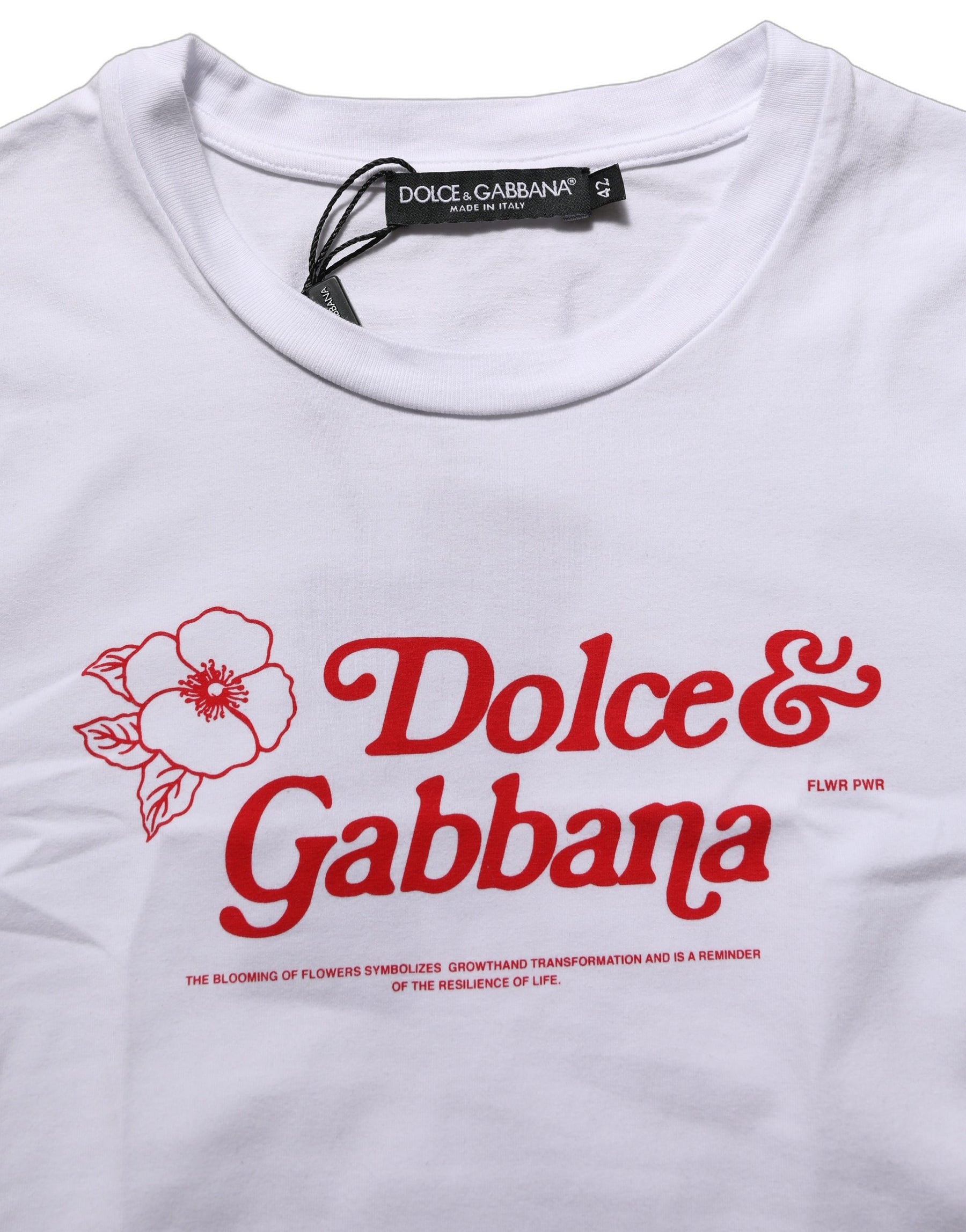 Dolce & Gabbana White Floral Logo Print Crew Neck T-shirt | Regal Royce