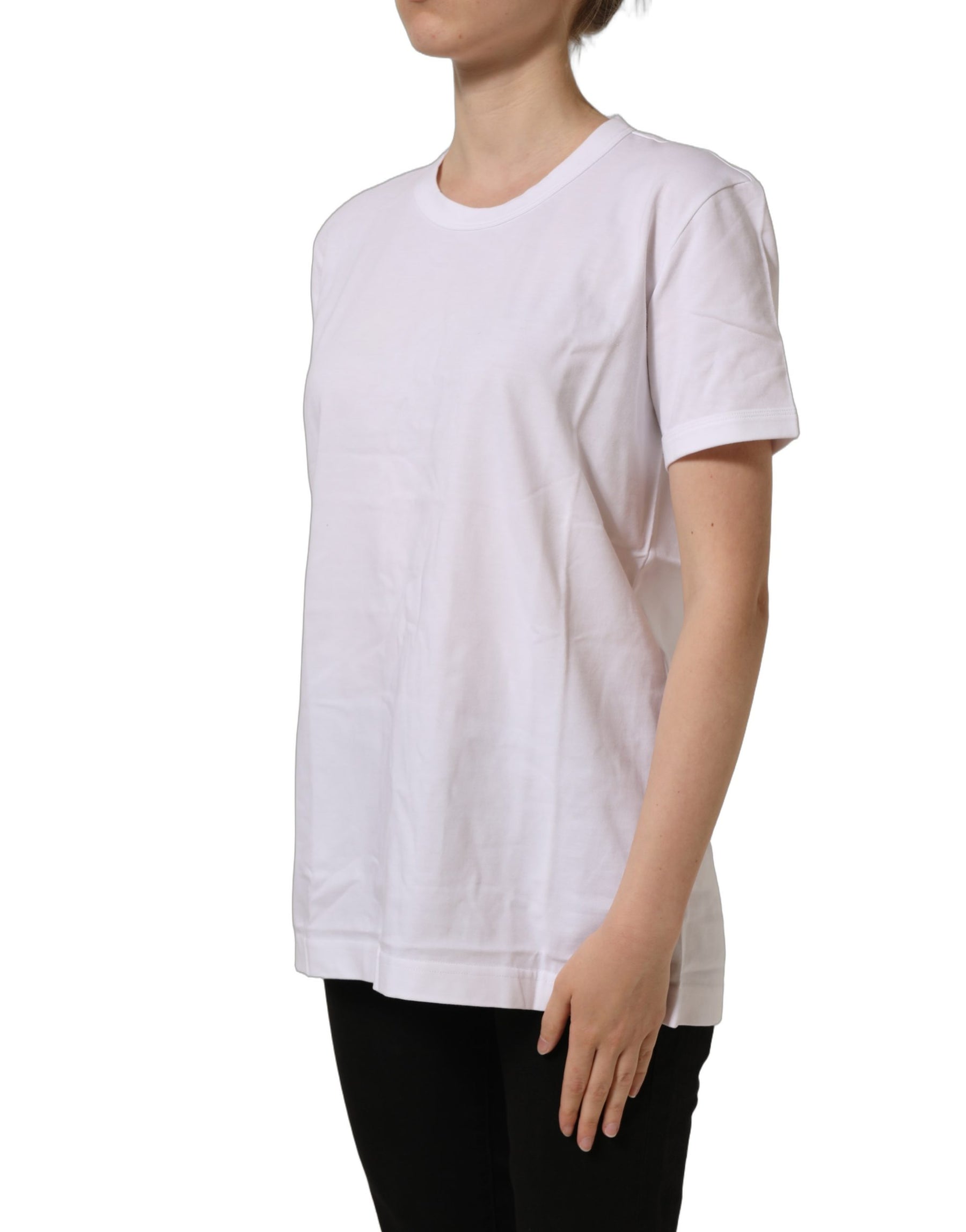 Dolce & Gabbana White Cotton Crew Neck Short Sleeves T-shirt | Regal Royce