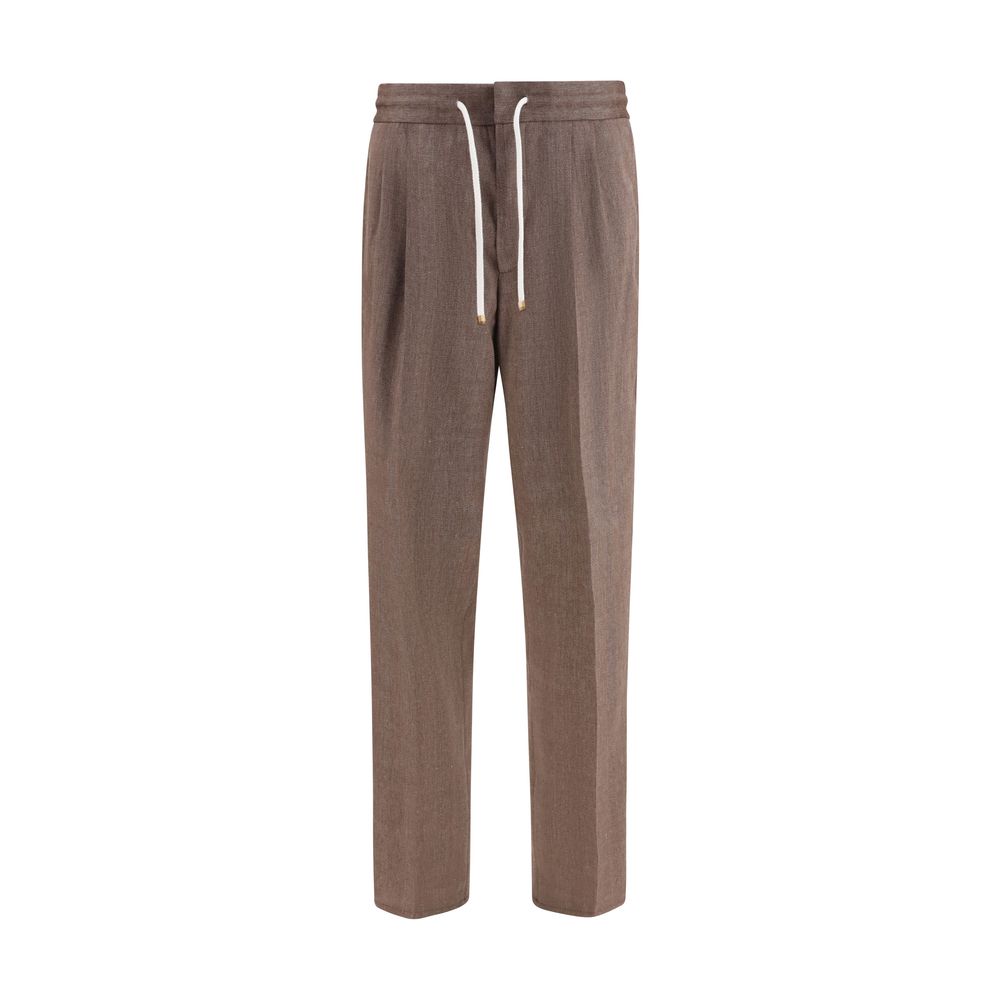 Brunello Cucinelli Brown Linen Casual Pants | Regal Royce