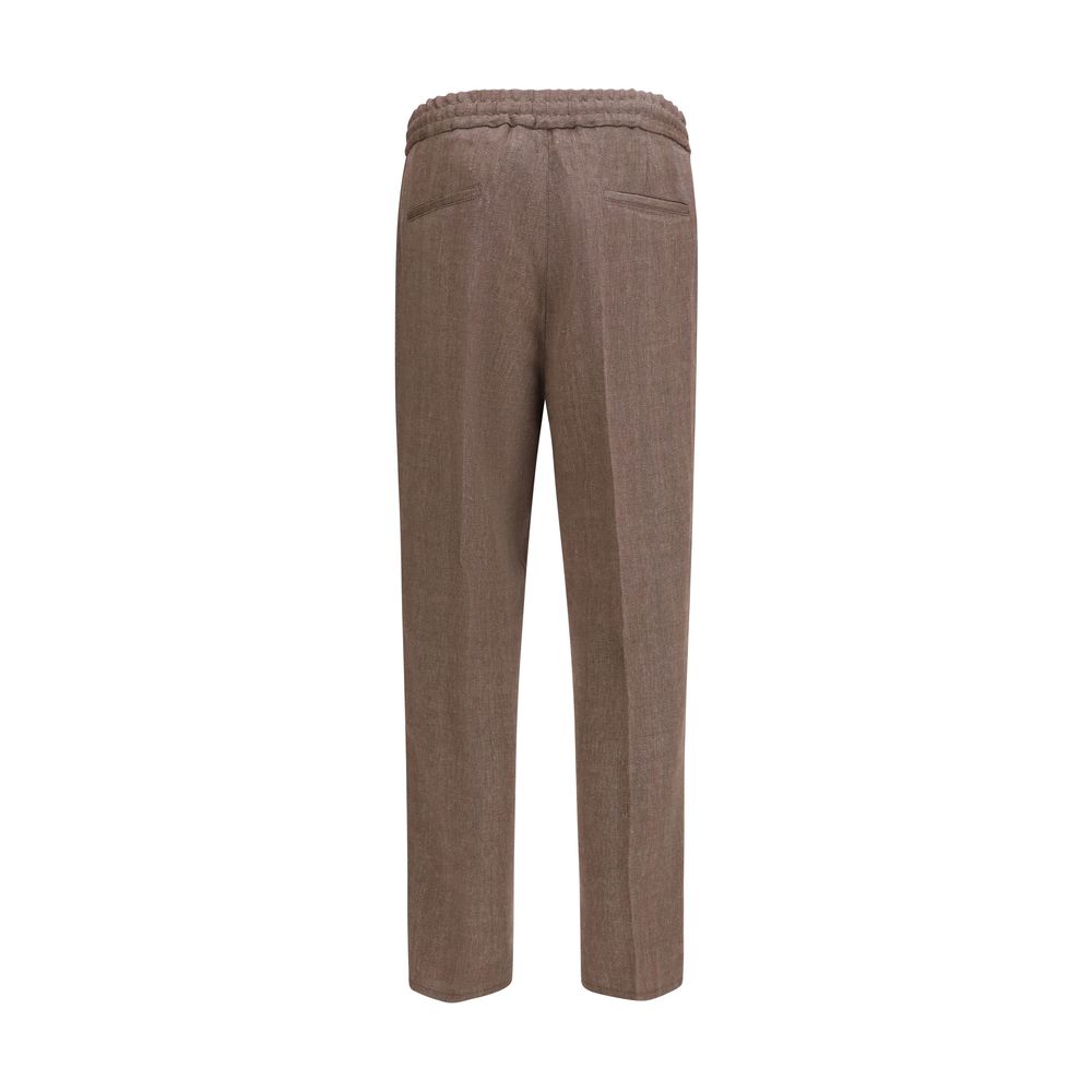 Brunello Cucinelli Brown Linen Casual Pants | Regal Royce