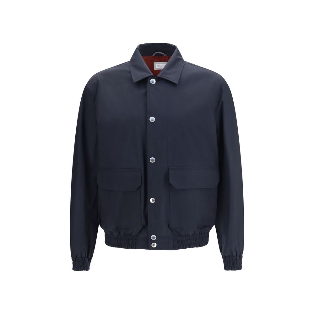 Brunello Cucinelli Blue Silk Biker Jacket | Regal Royce