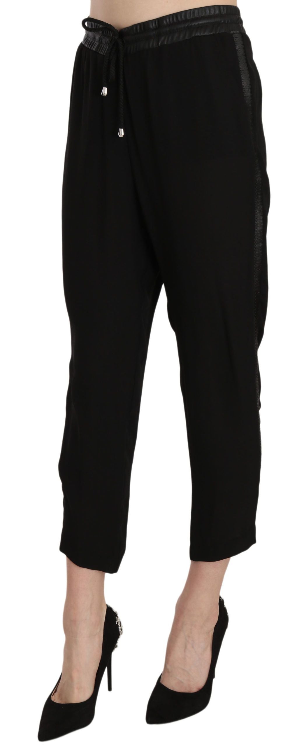 Guess Black Polyester High Waist Cropped Trousers Pants | Regal Royce