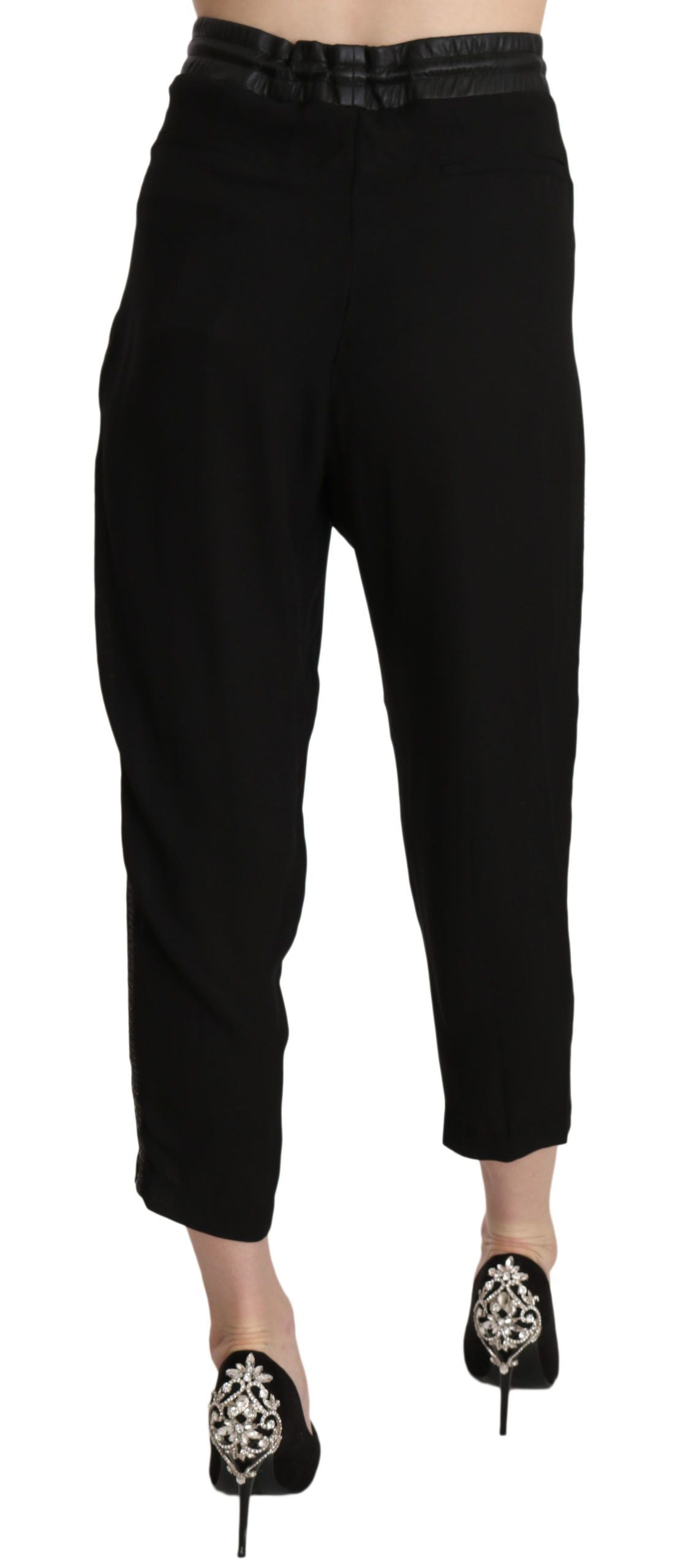 Guess Black Polyester High Waist Cropped Trousers Pants | Regal Royce