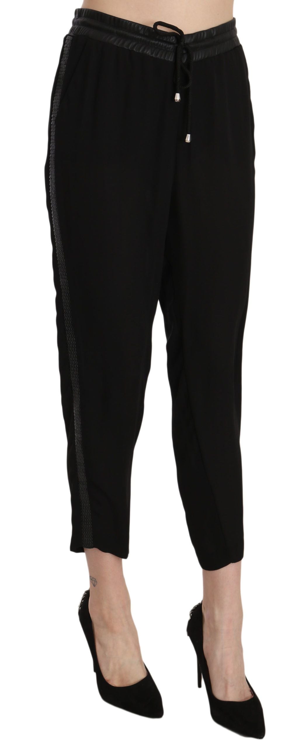 Guess Black Polyester High Waist Cropped Trousers Pants | Regal Royce