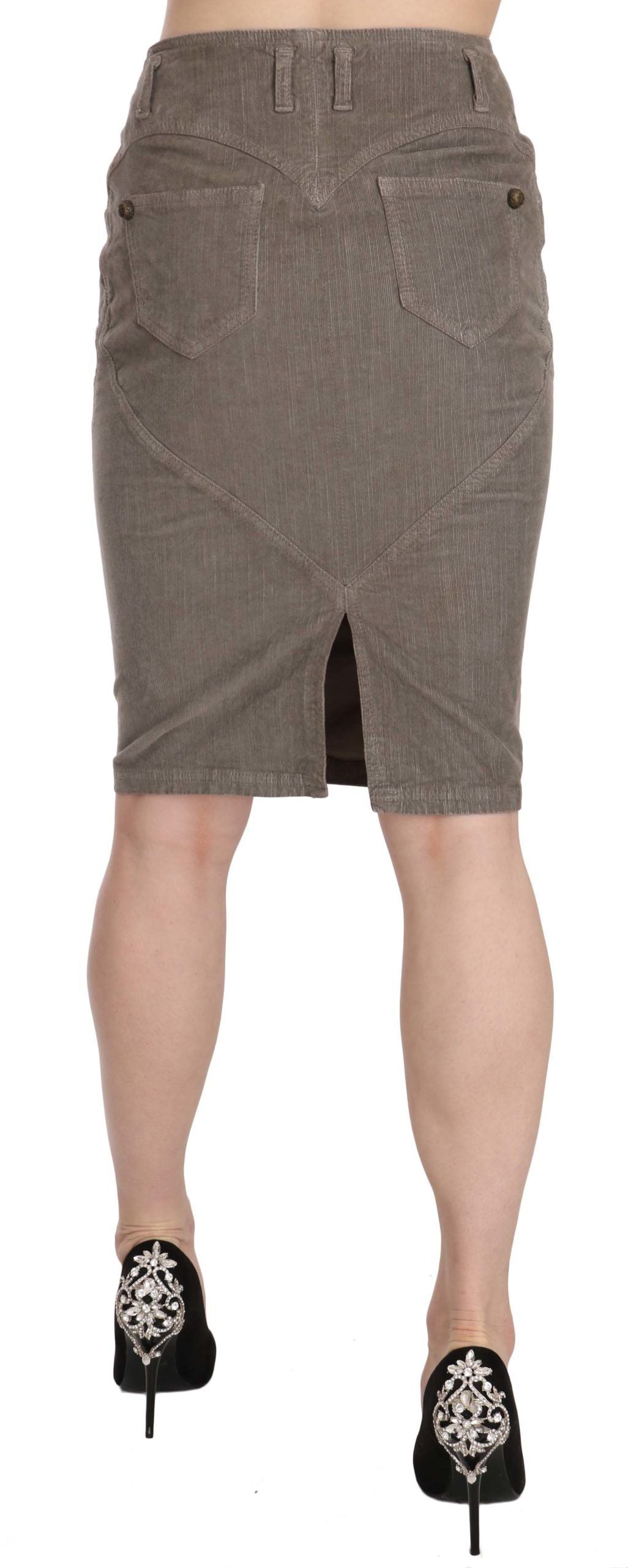 Just Cavalli Gray Corduroy Pencil Straight A-Line Skirt | Regal Royce