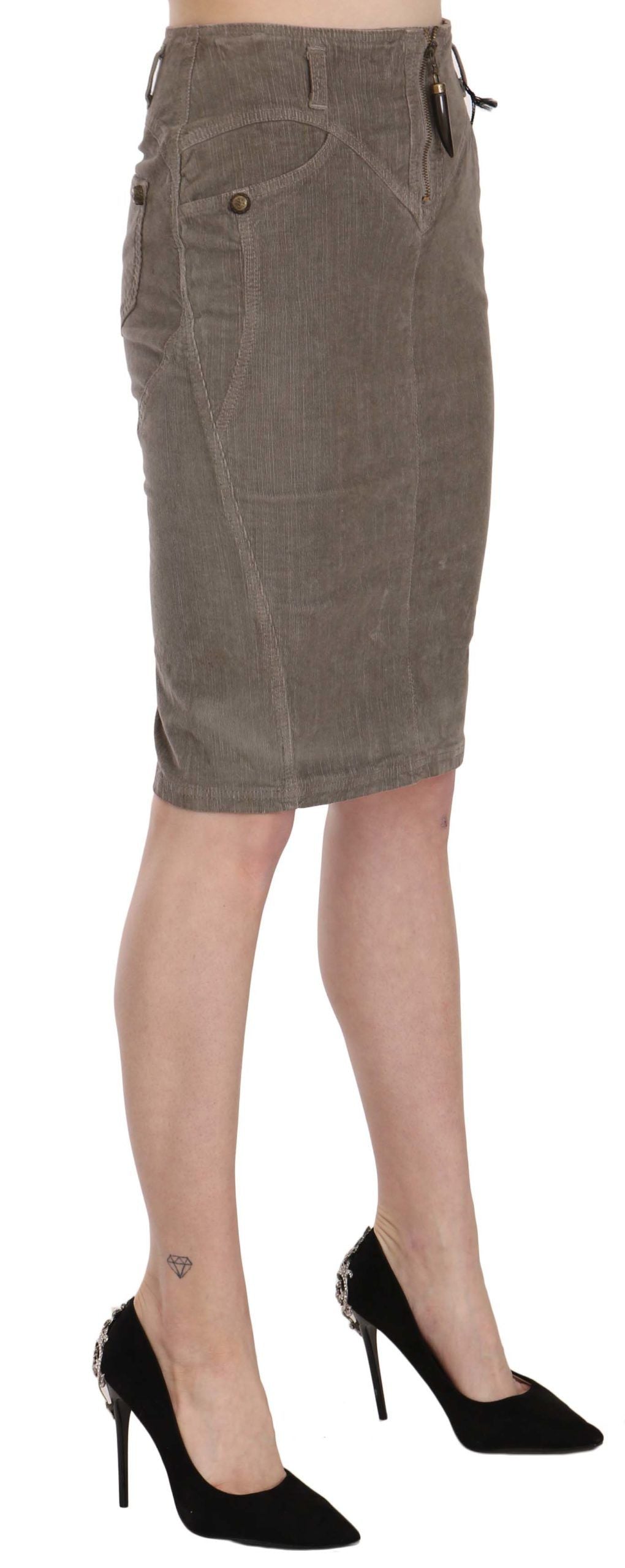 Just Cavalli Gray Corduroy Pencil Straight A-Line Skirt | Regal Royce