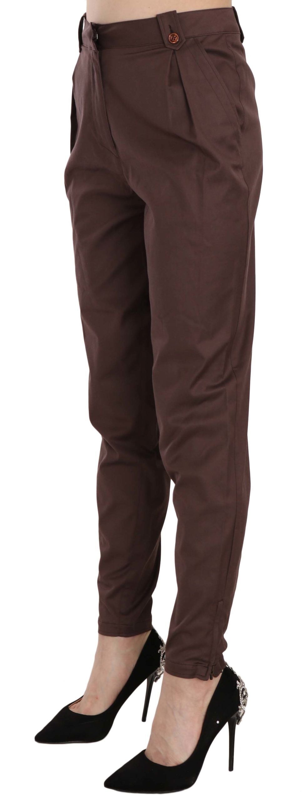 Just Cavalli Brown High Waist Tapered Formal Trousers Pants | Regal Royce