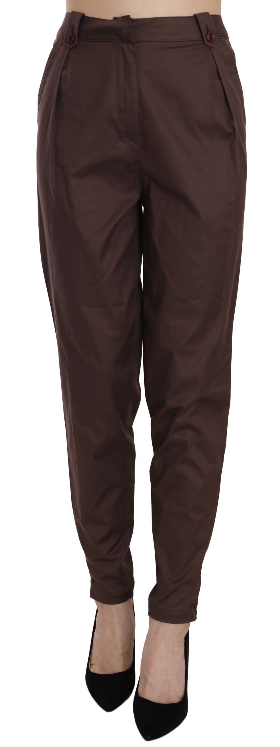 Just Cavalli Brown High Waist Tapered Formal Trousers Pants | Regal Royce