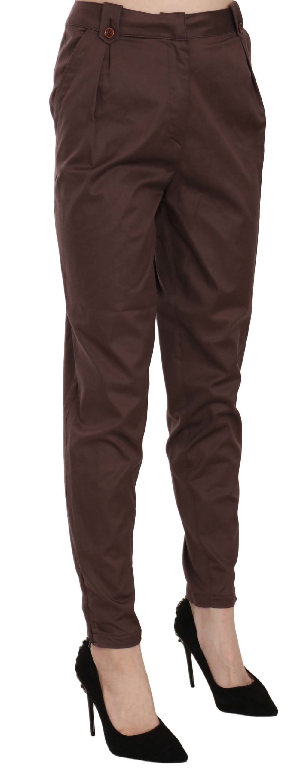 Just Cavalli Brown High Waist Tapered Formal Trousers Pants | Regal Royce