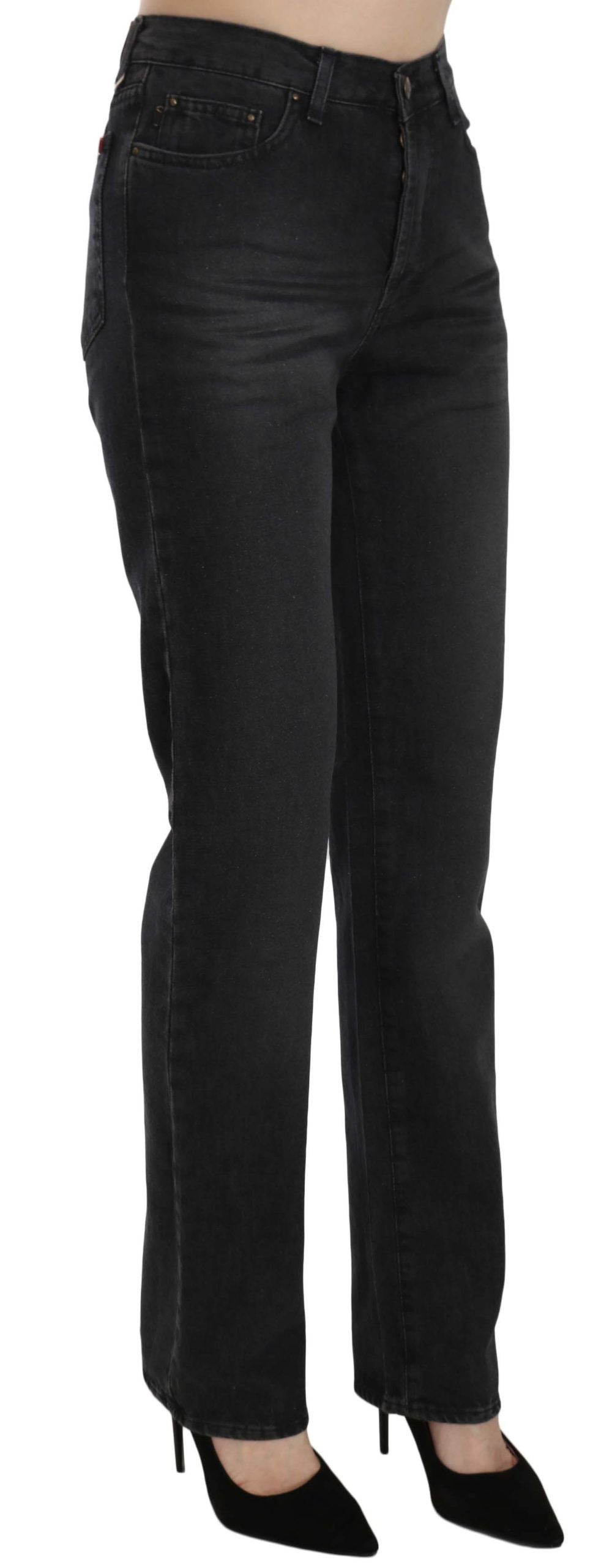 Just Cavalli Black Washed High Waist Straight Denim Pants Jeans | Regal Royce