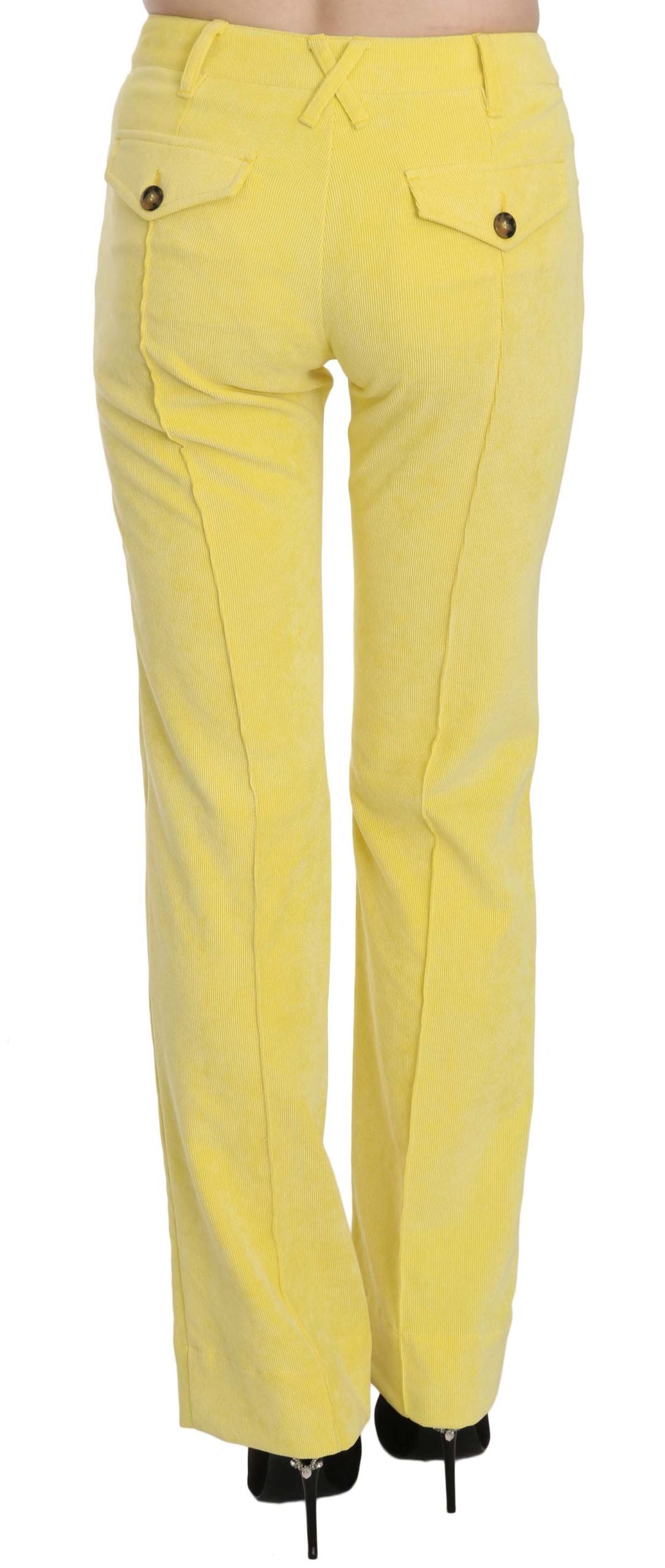 Just Cavalli Yellow Corduroy Mid Waist Straight Trousers Pants | Regal Royce