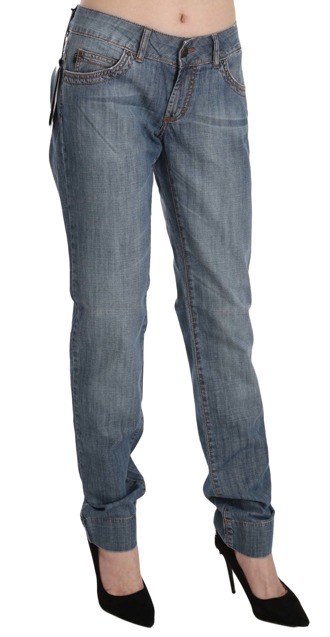 Just Cavalli Blue Washed Cotton Low Waist Slim Fit Denim Pants | Regal Royce