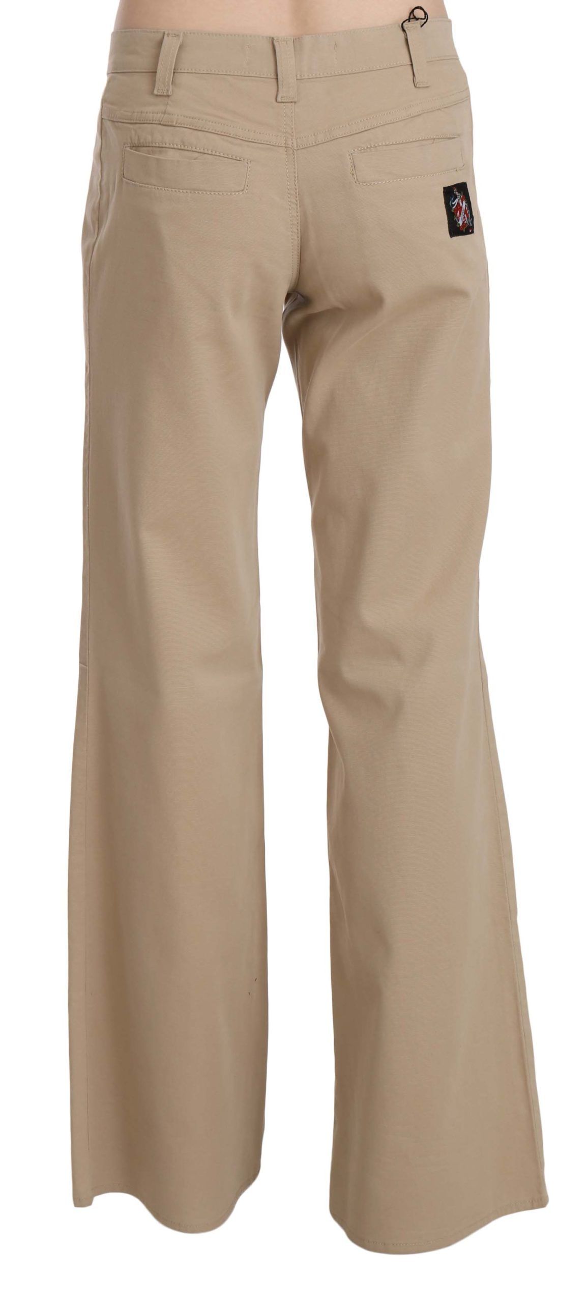Just Cavalli Beige Cotton Mid Waist Flared Trousers Pants | Regal Royce