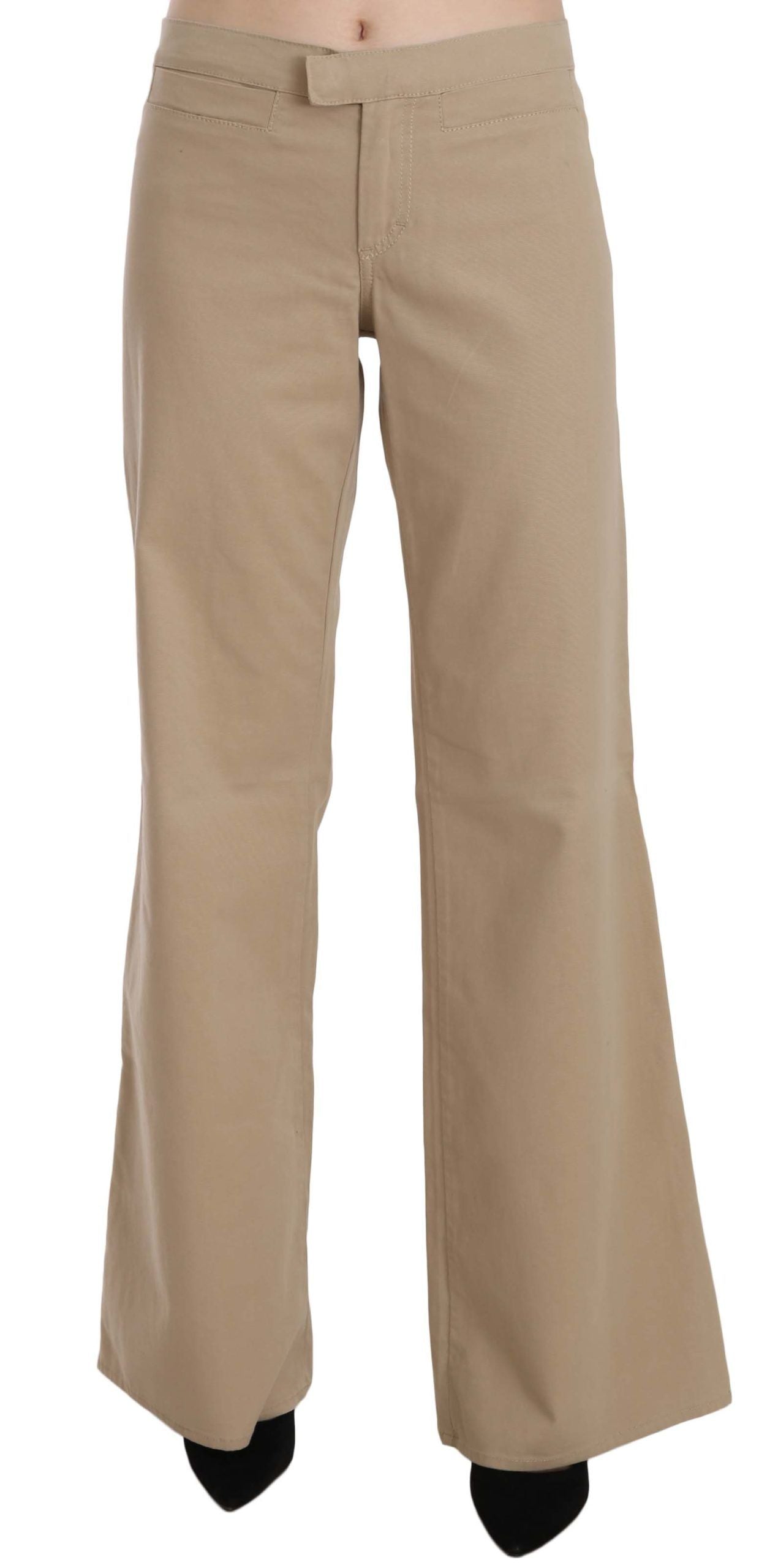 Just Cavalli Beige Cotton Mid Waist Flared Trousers Pants | Regal Royce