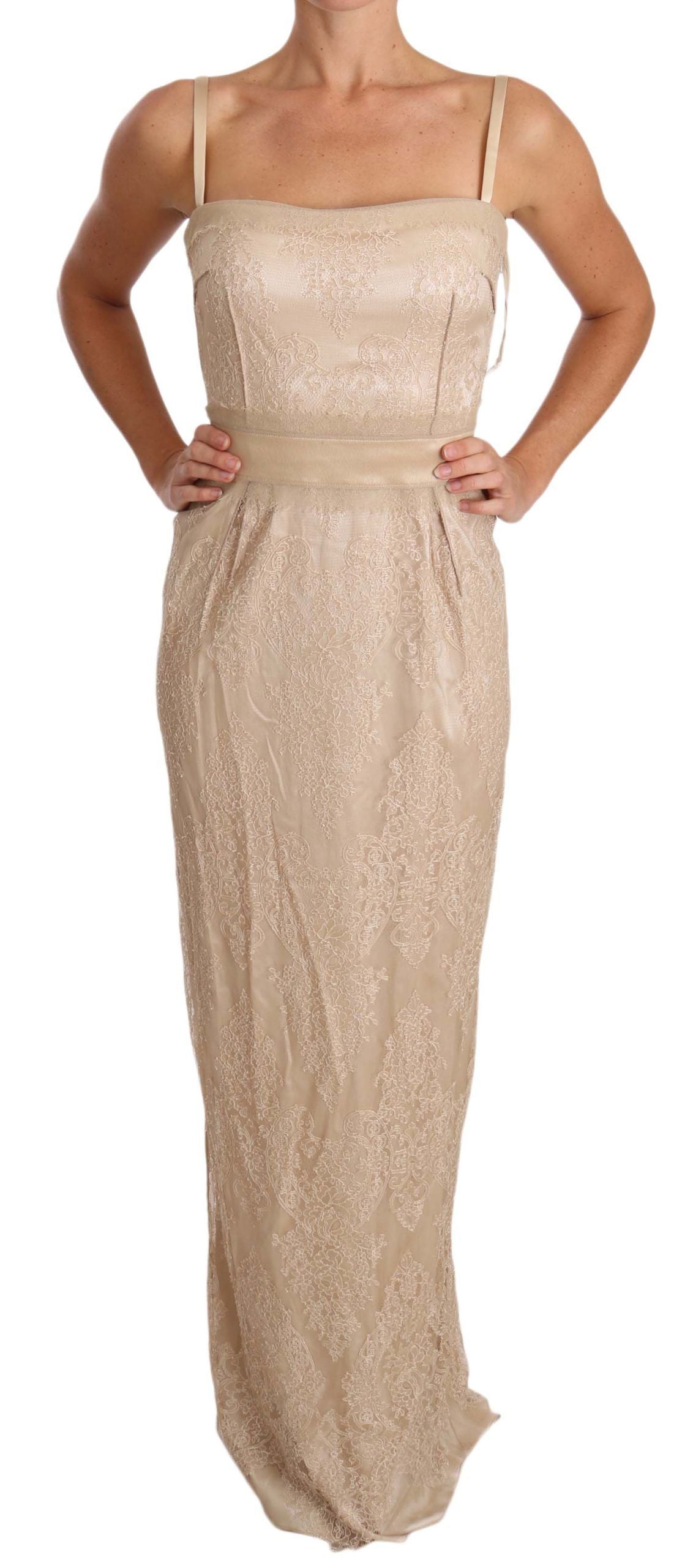 Dolce & Gabbana Beige Lace Spaghetti Strap Sheath Dress | Regal Royce