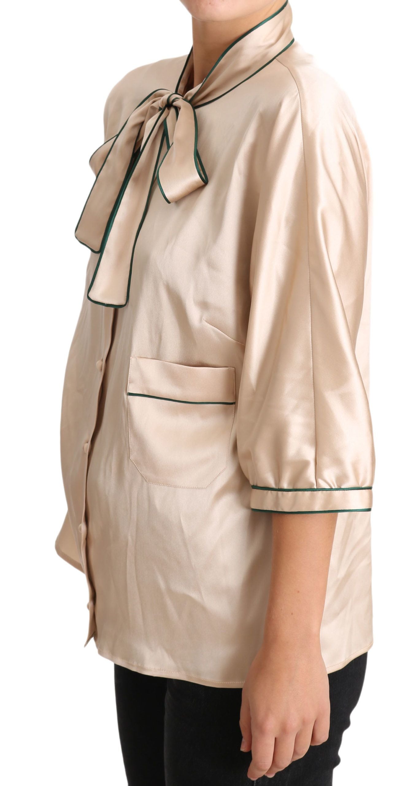 Dolce & Gabbana Beige Ribbon Silk Stretch Top Blouse | Regal Royce