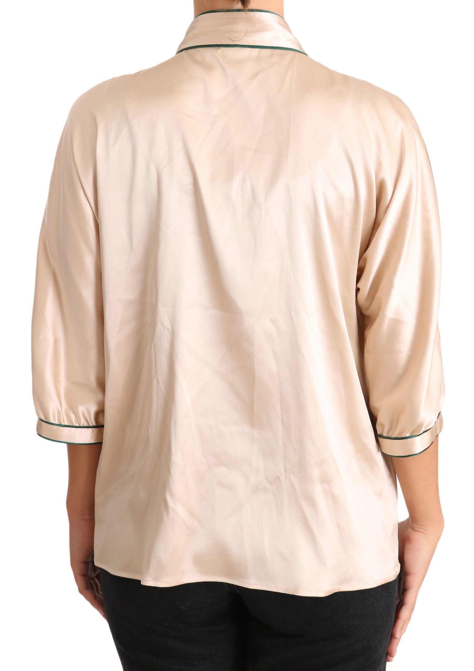 Dolce & Gabbana Beige Ribbon Silk Stretch Top Blouse | Regal Royce
