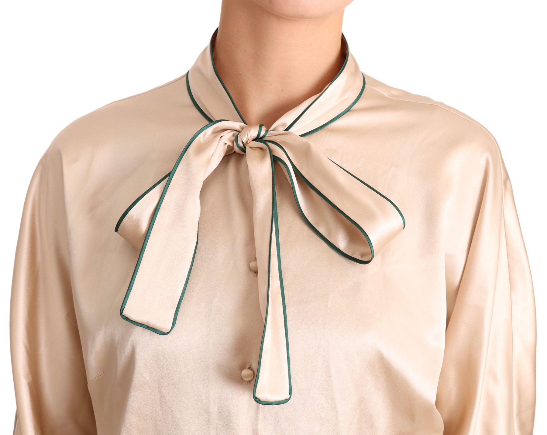 Dolce & Gabbana Beige Ribbon Silk Stretch Top Blouse | Regal Royce