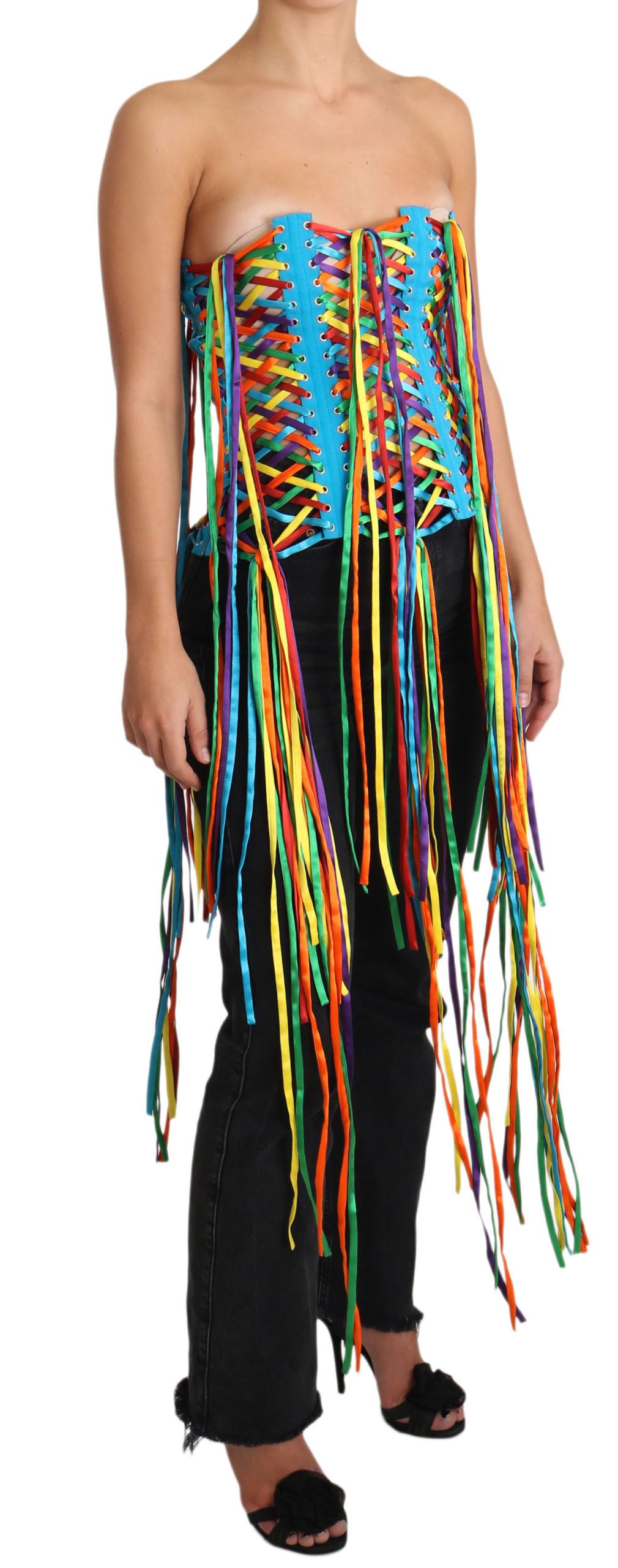 Dolce & Gabbana Multicolor Strings Bustier Polyester Corset  Top | Regal Royce