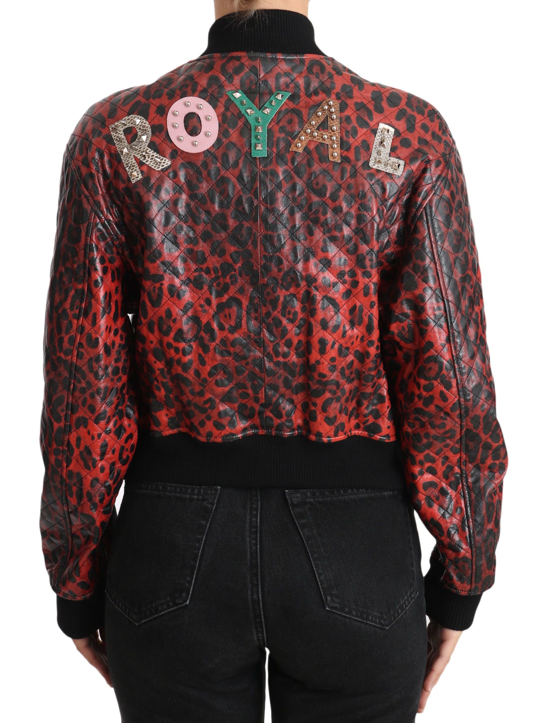 Dolce & Gabbana Red Leopard Button Crystal Leather Jacket | Regal Royce