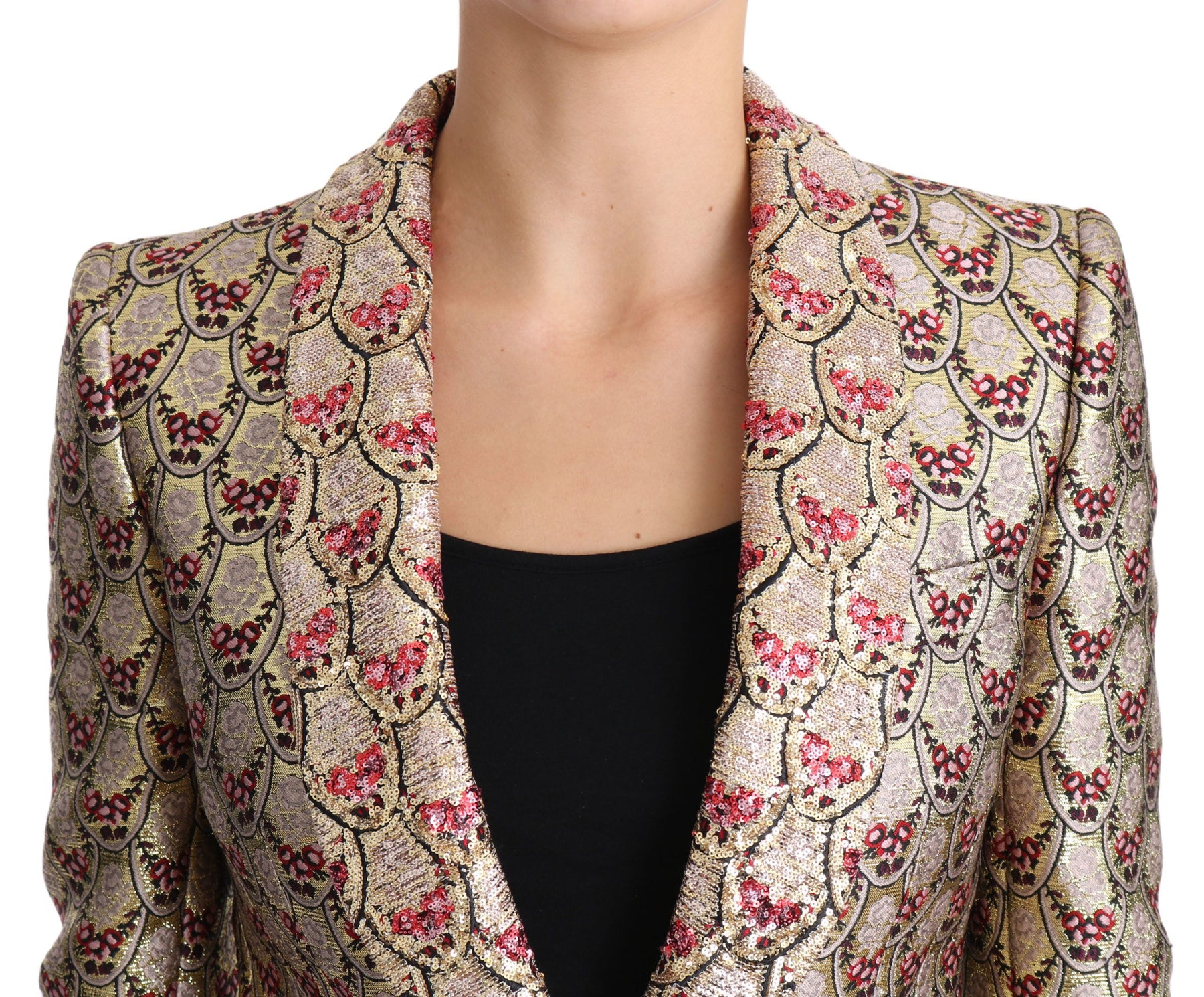 Dolce & Gabbana Gold Floral Sequined Blazer Coat Jacket | Regal Royce