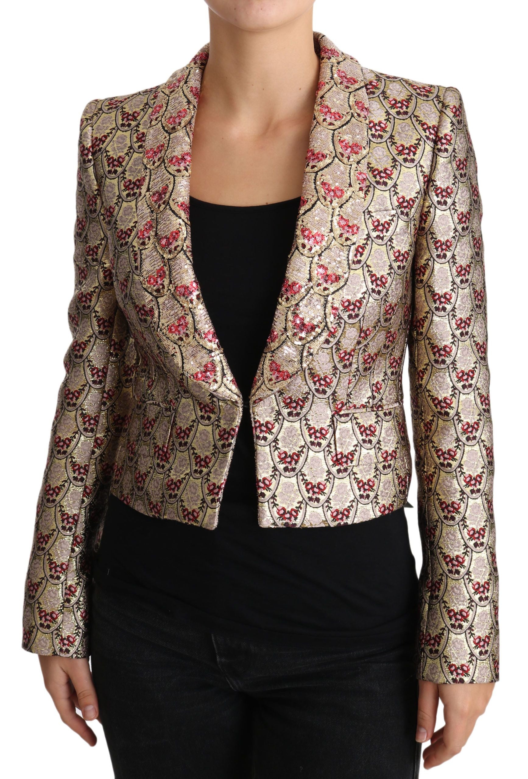 Dolce & Gabbana Gold Floral Sequined Blazer Coat Jacket | Regal Royce