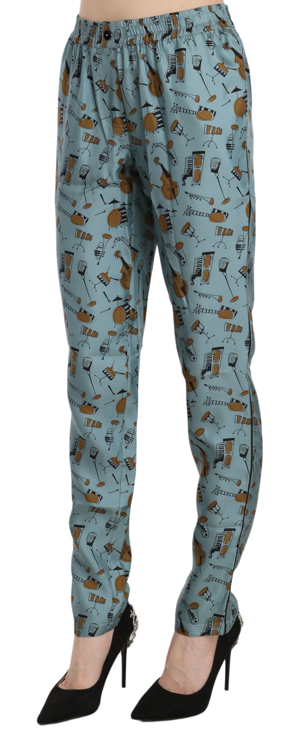 Dolce & Gabbana Blue Musical Instruments Print Tapered Pants | Regal Royce