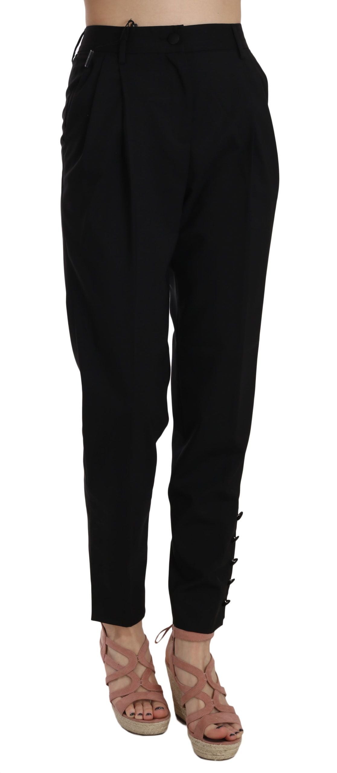 Dolce & Gabbana Black Button Pleated Tapered Trouser Pants | Regal Royce