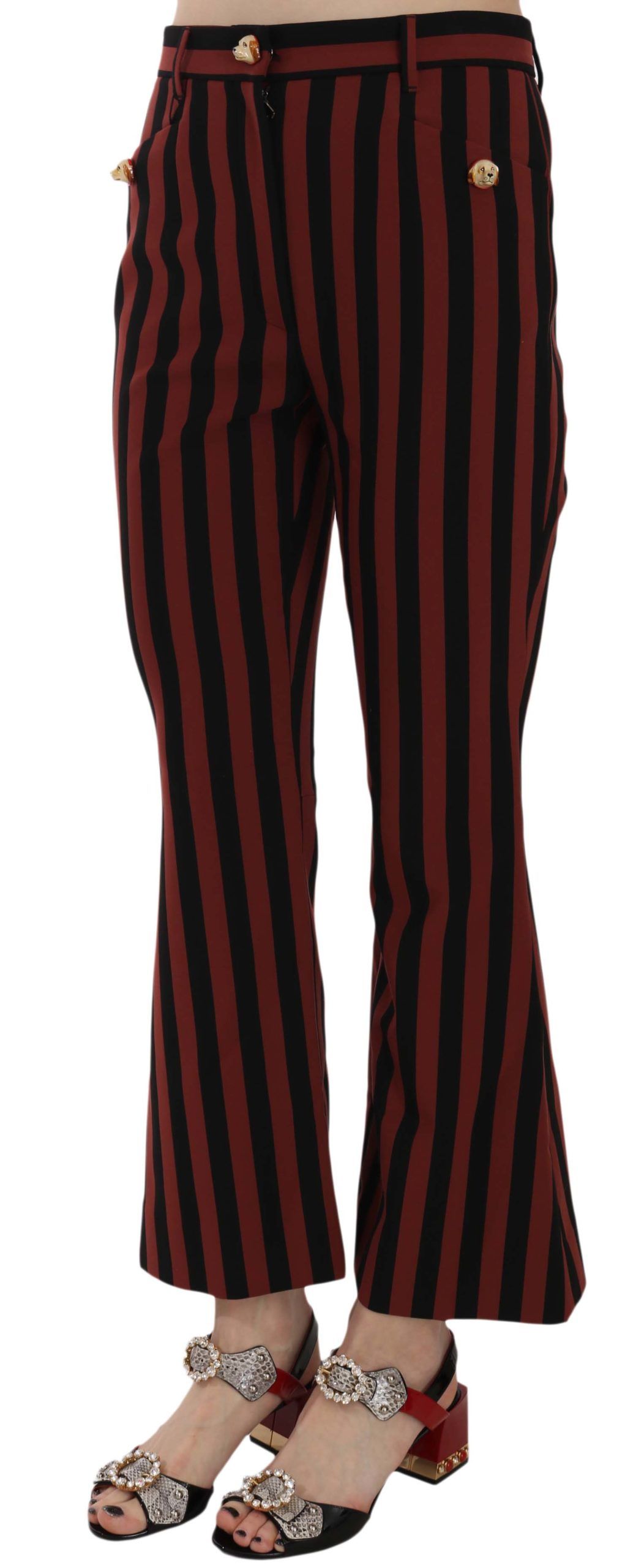 Dolce & Gabbana Black Amaranth Stripe Cropped Flared Pants | Regal Royce