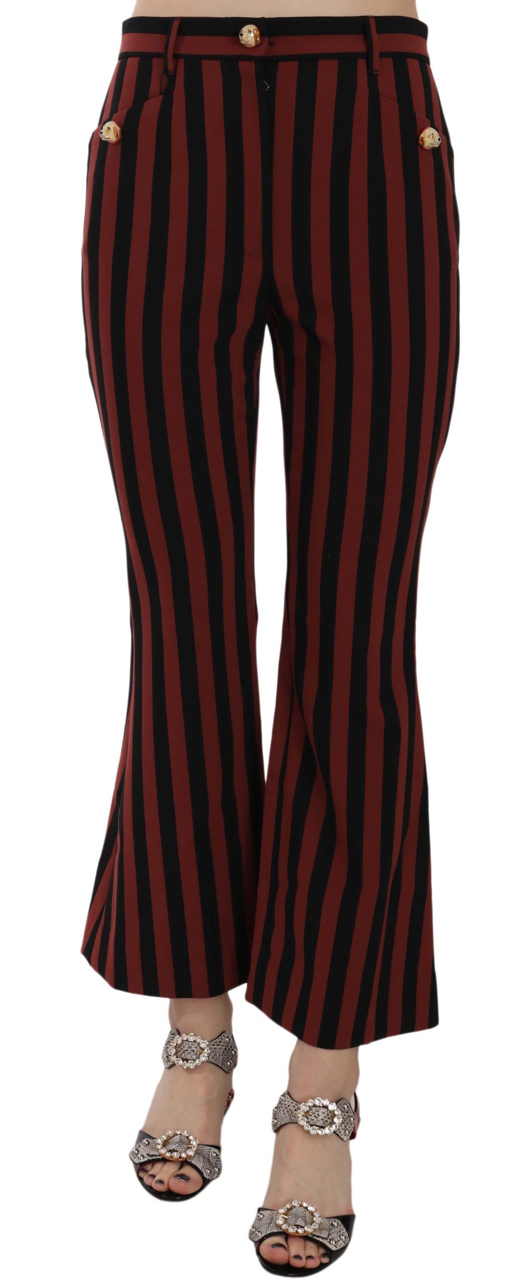 Dolce & Gabbana Black Amaranth Stripe Cropped Flared Pants | Regal Royce