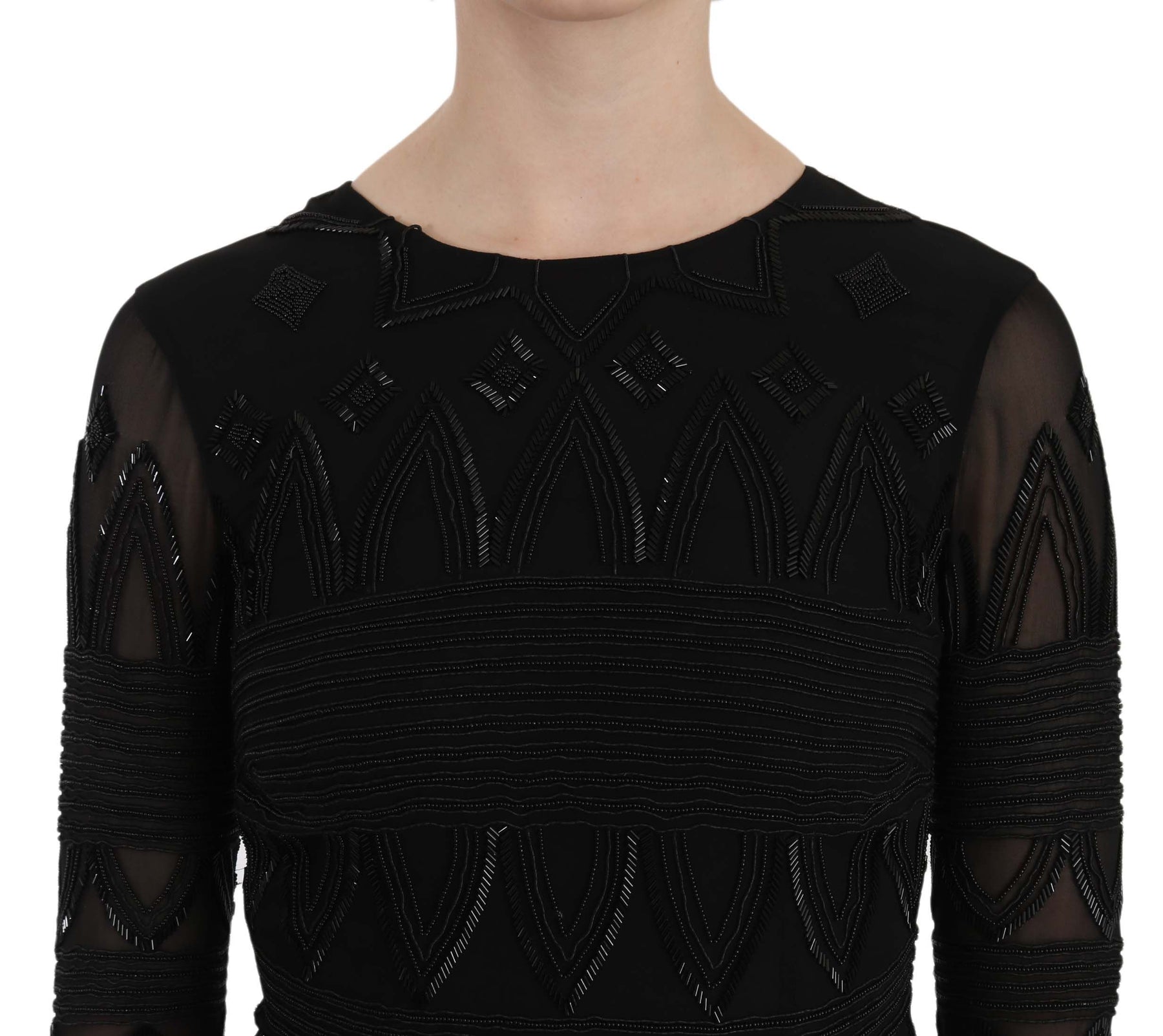John Richmond Black Silk Sequined Mini Shift Gown | Regal Royce